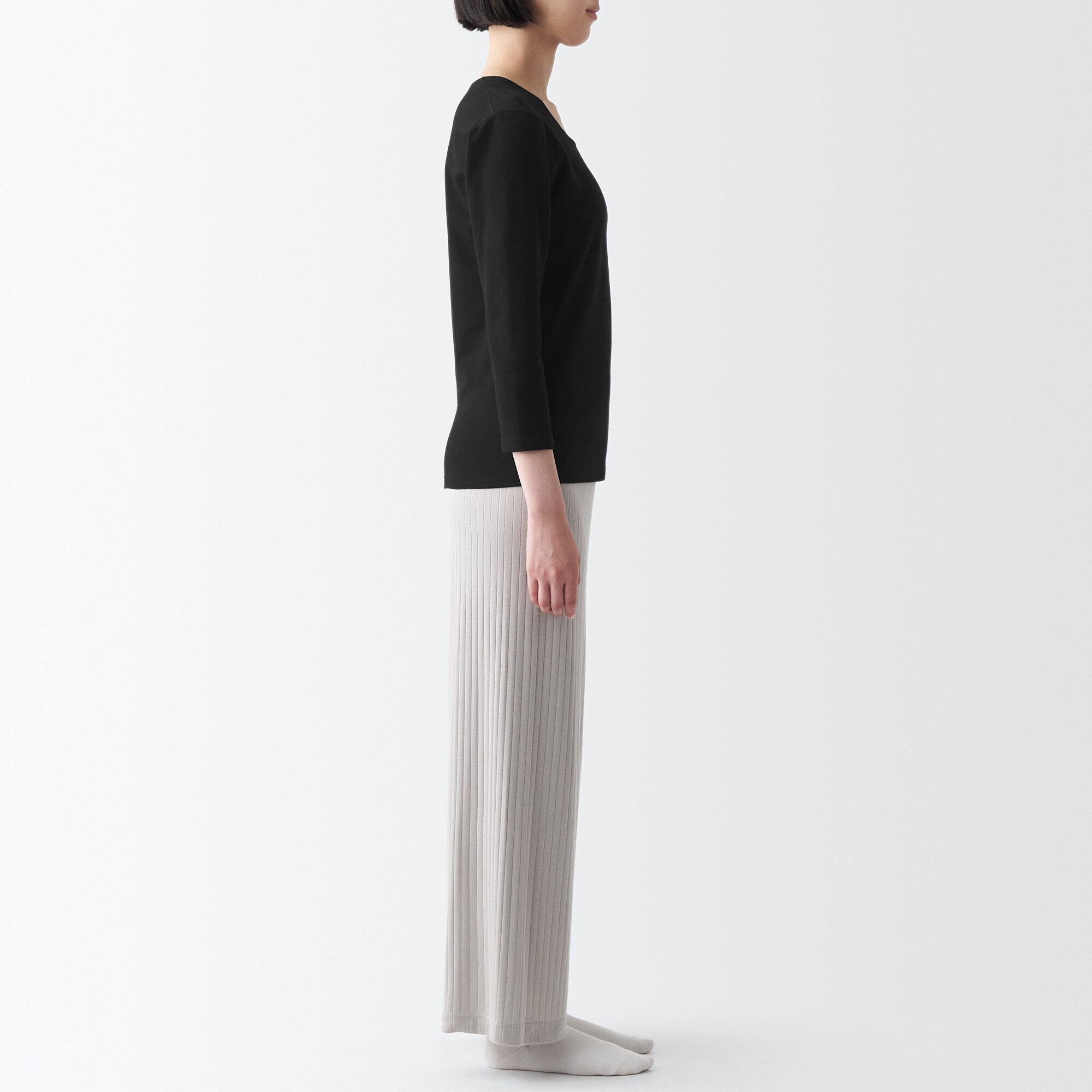 あったか綿　厚手　Ｕネック八分袖Ｔシャツ