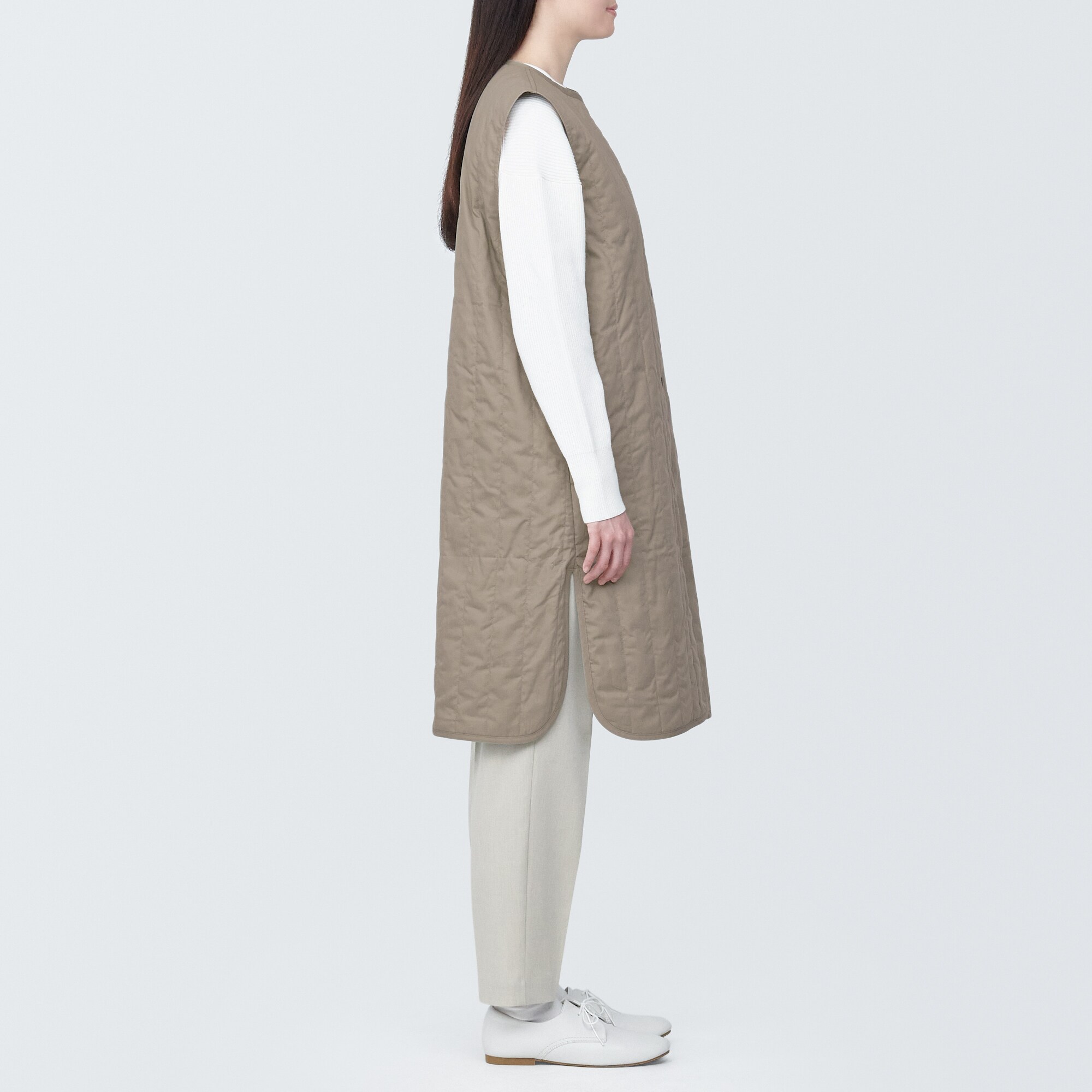 婦人　木の実から作ったカポック混中わたロングジレ