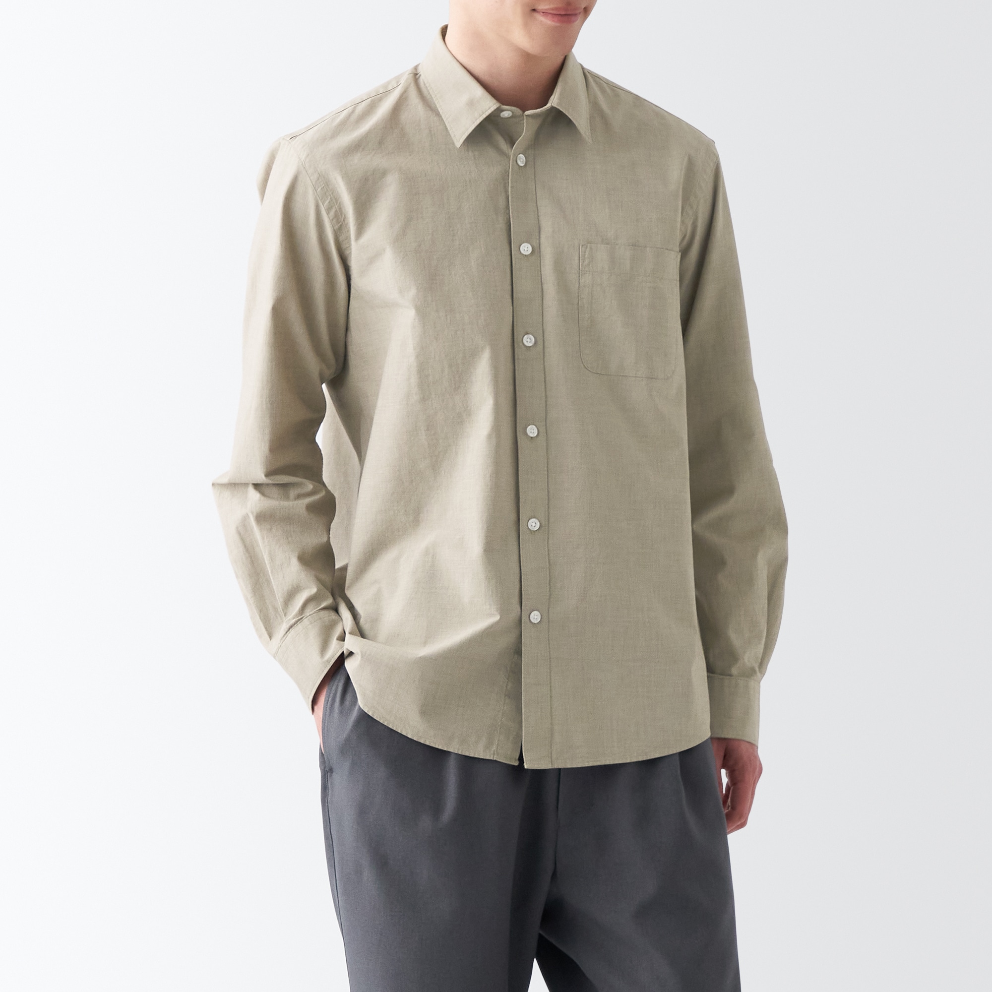 洗いざらしブロード長袖シャツ