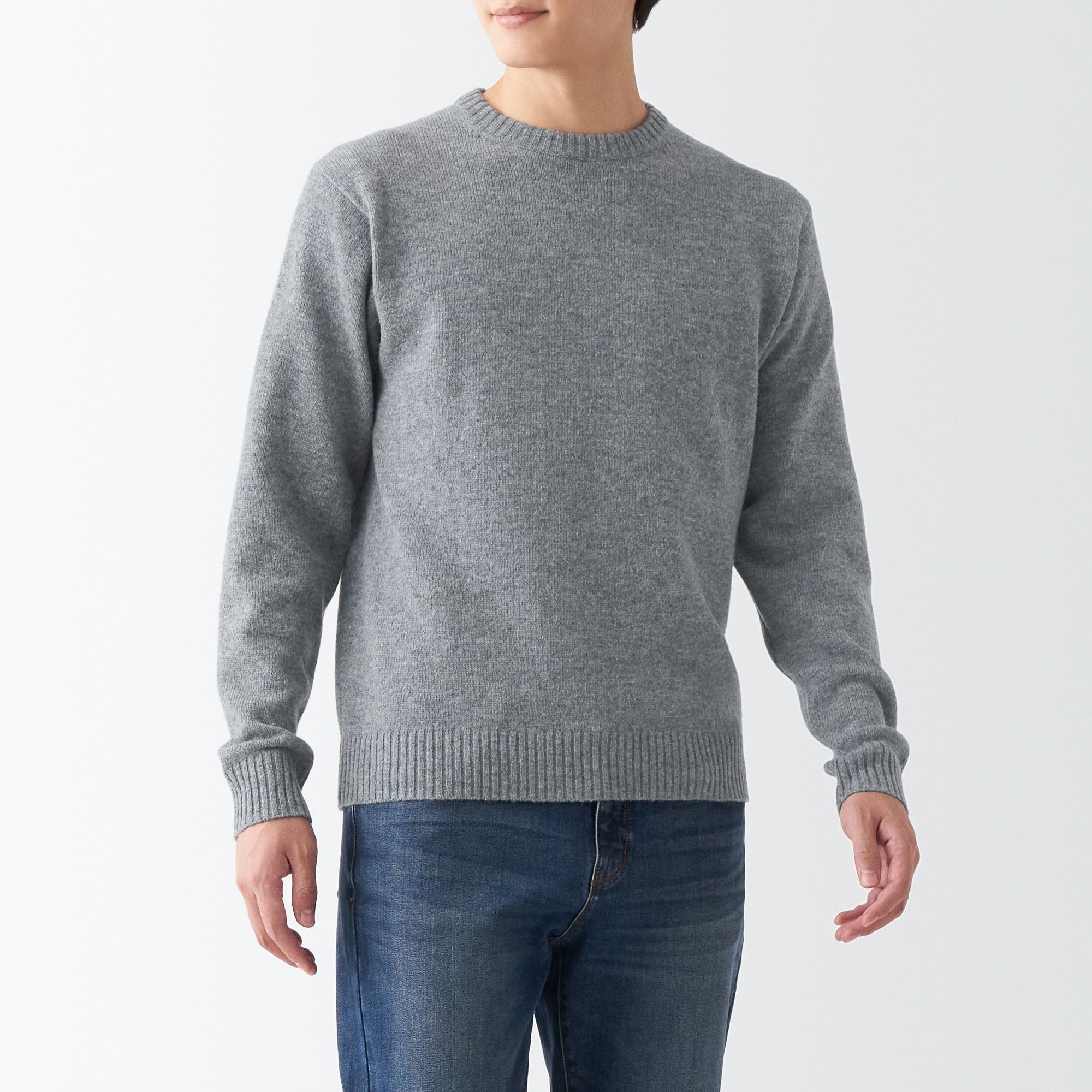 洗えるウールミドルゲージクルーネックセーター