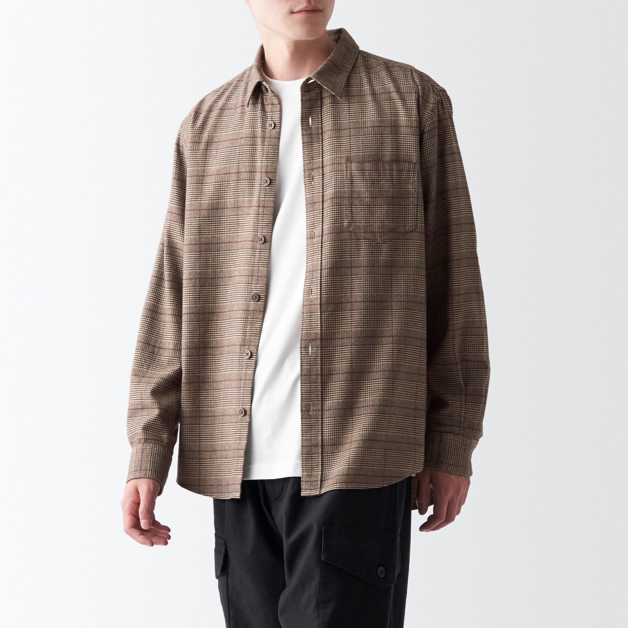 両面起毛フランネル長袖シャツ