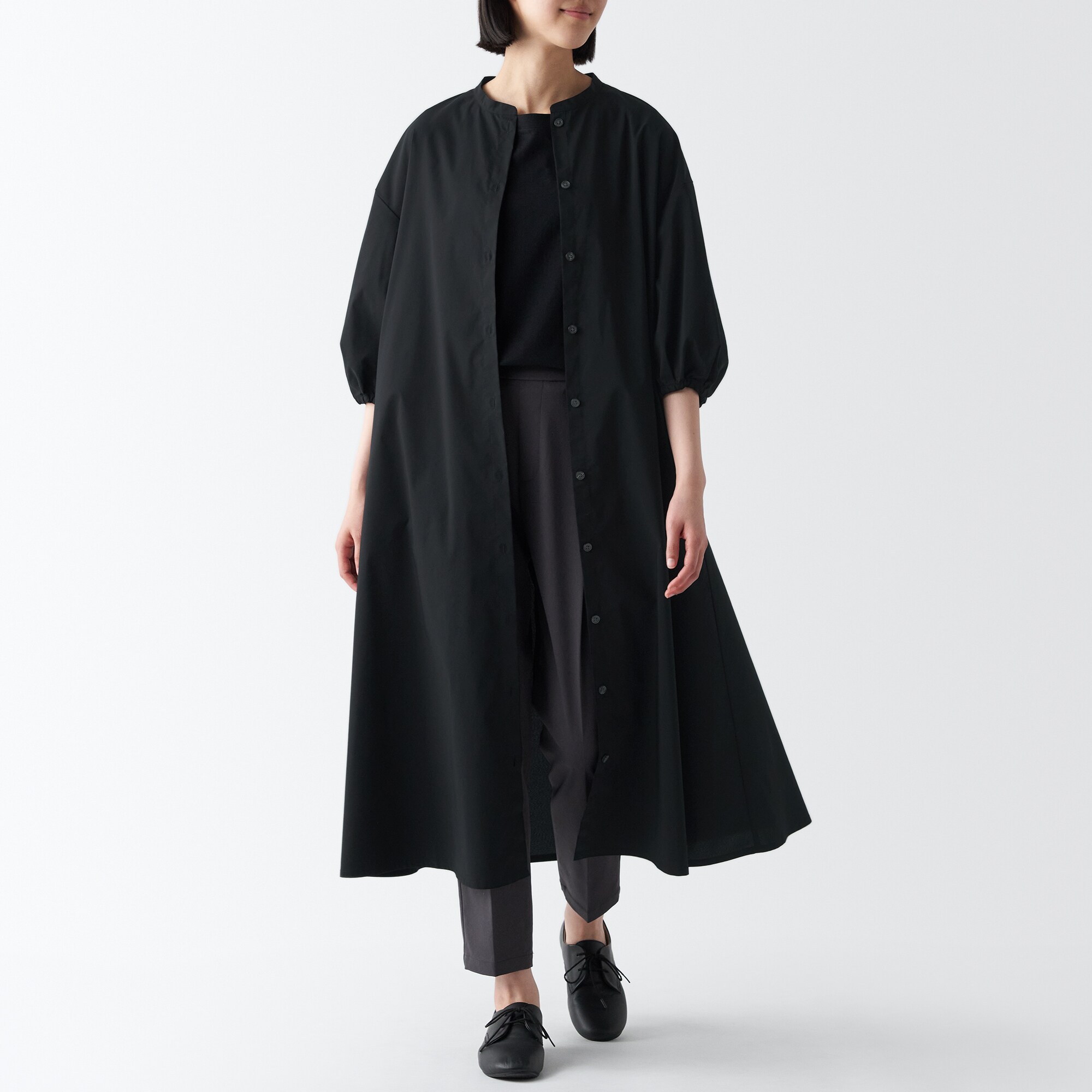 乾きやすいブロード七分袖ワンピース