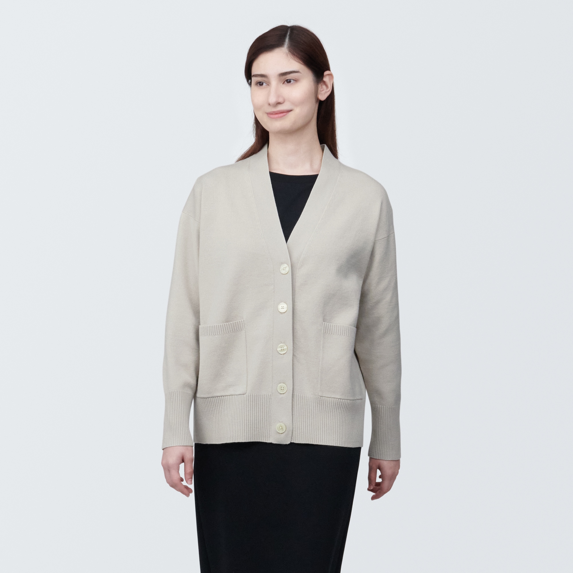 婦人　洗えるミラノリブ編みＶネックカーディガン