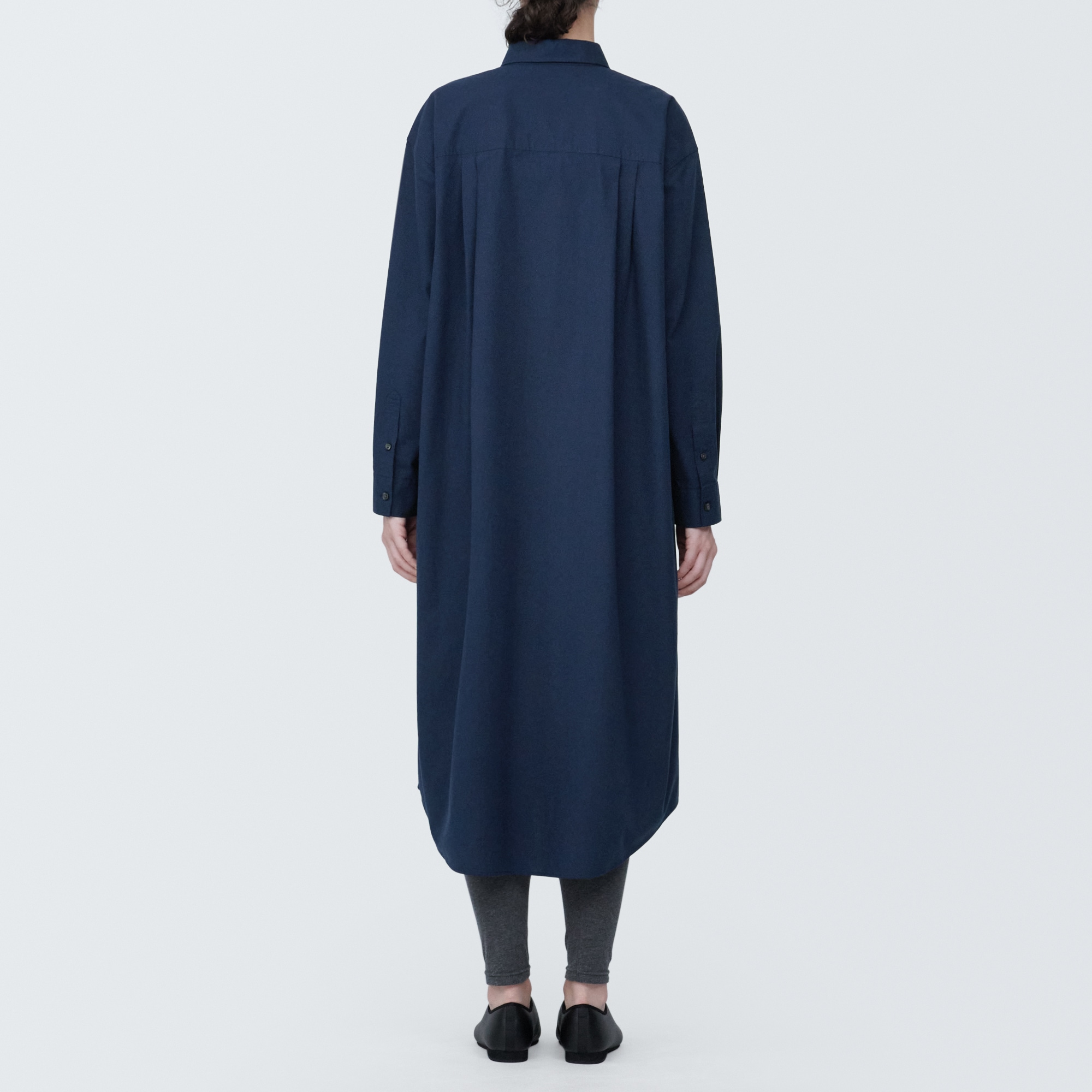 婦人　洗いざらし　ブロードレギュラーカラー長袖ワンピース