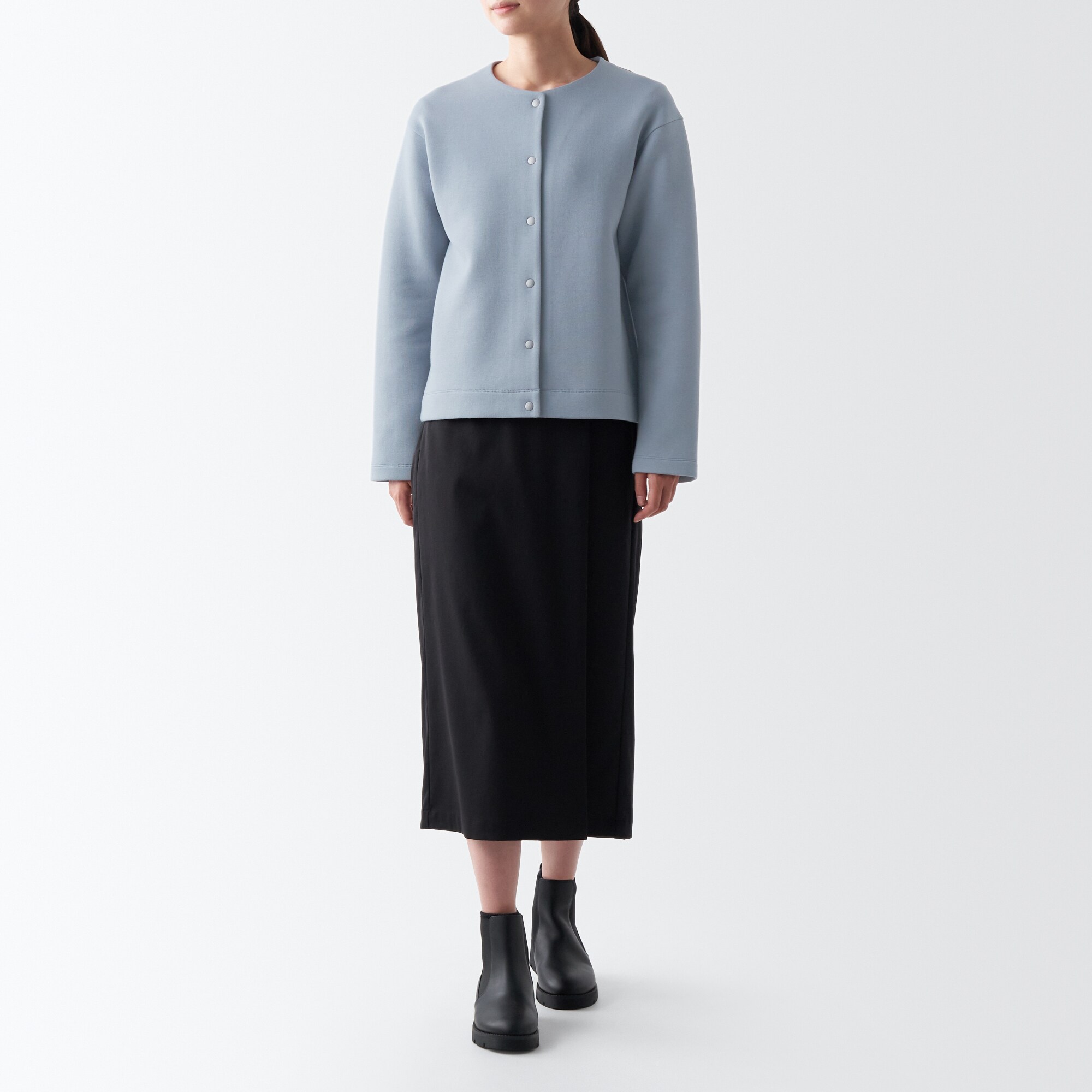 婦人　二重編みクルーネックスウェットカーディガン