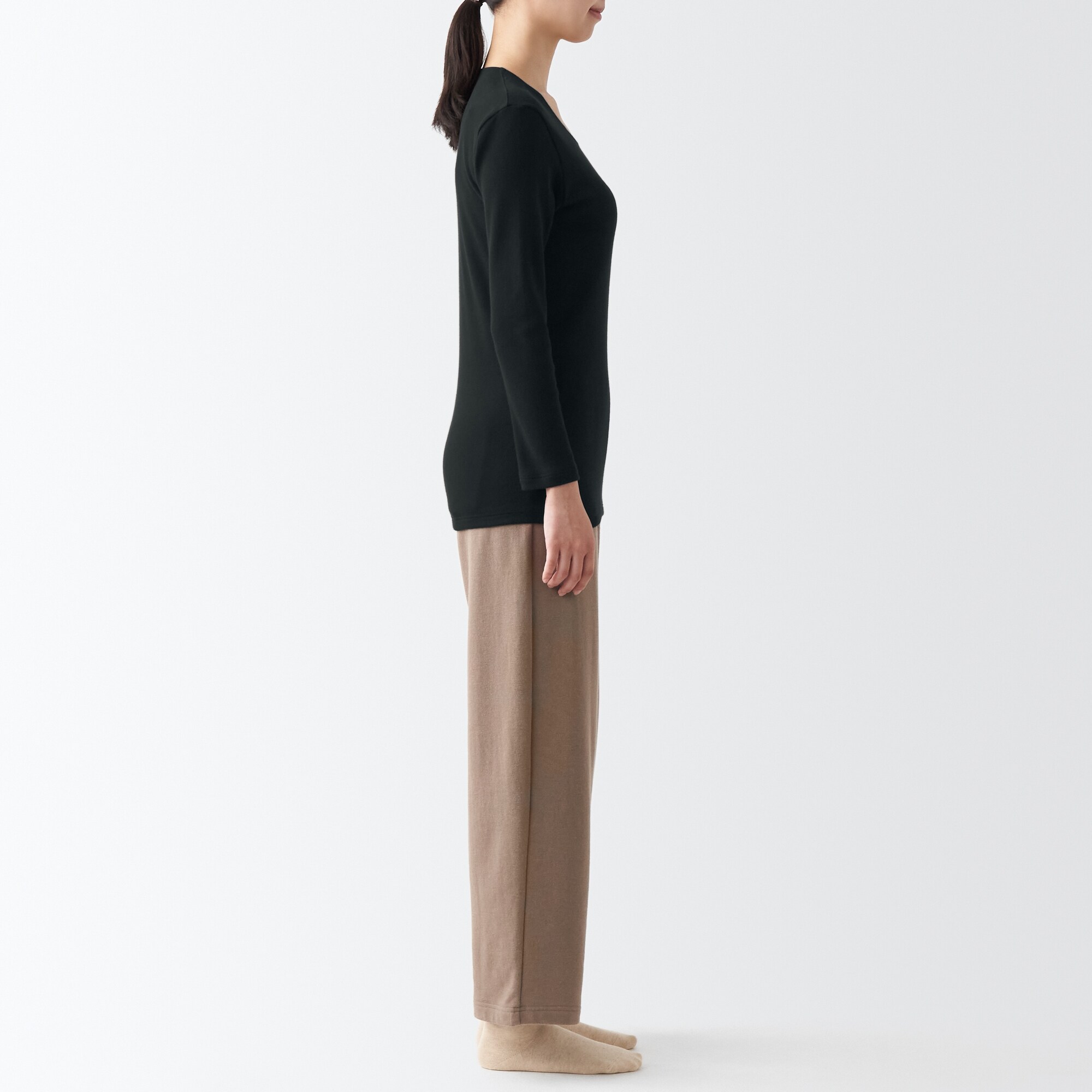 あったか綿　厚手　Ｕネック八分袖Ｔシャツ