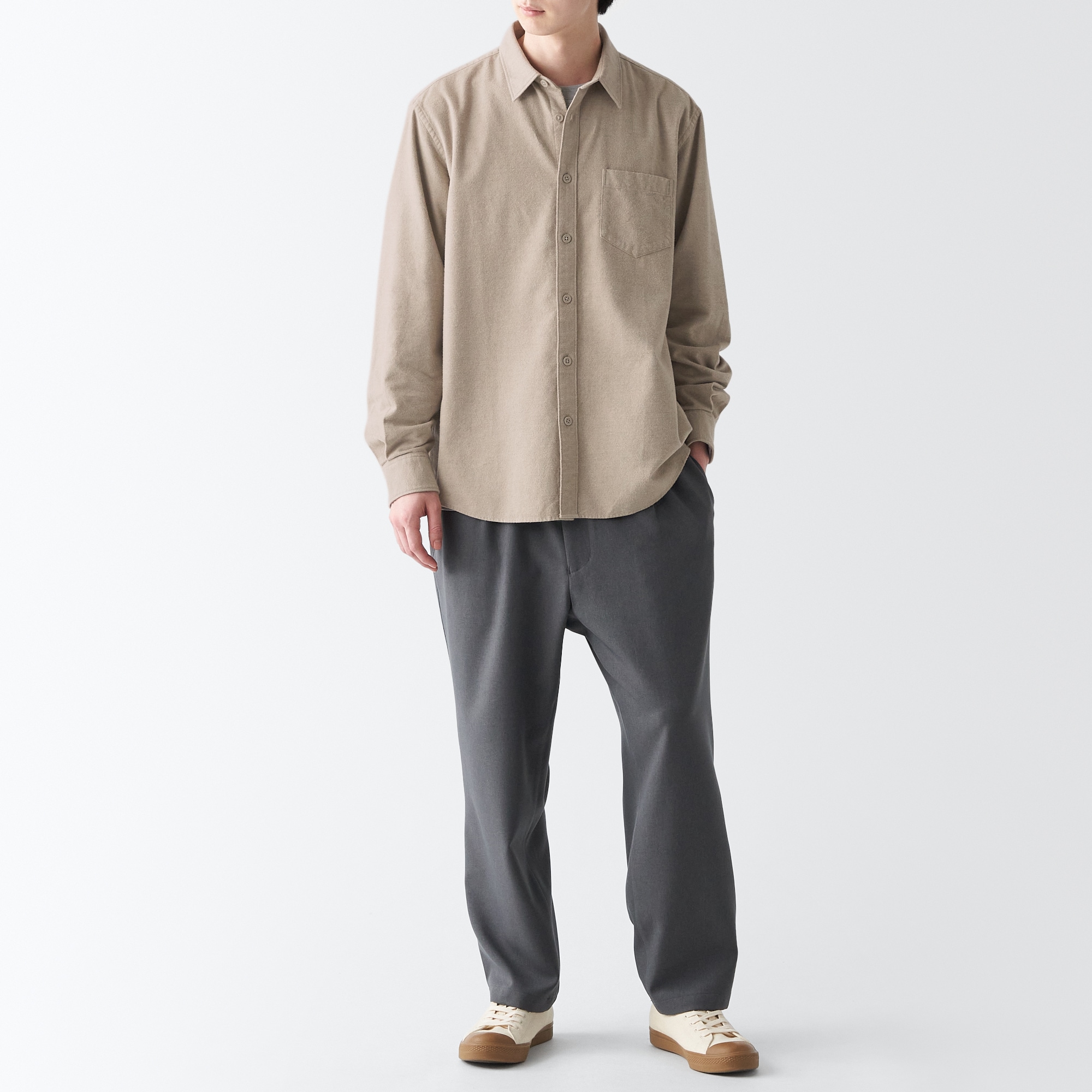 両面起毛フランネル長袖シャツ