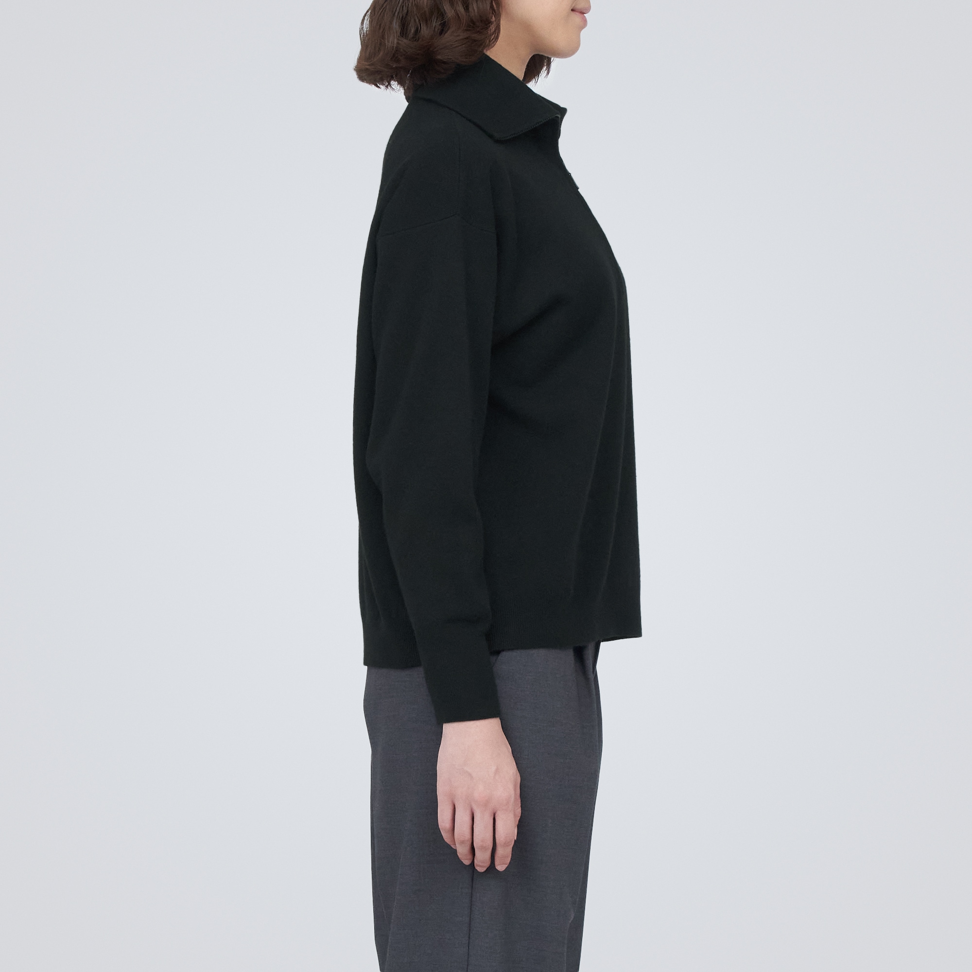 洗えるミラノリブ編みハーフジップセーター（婦人）