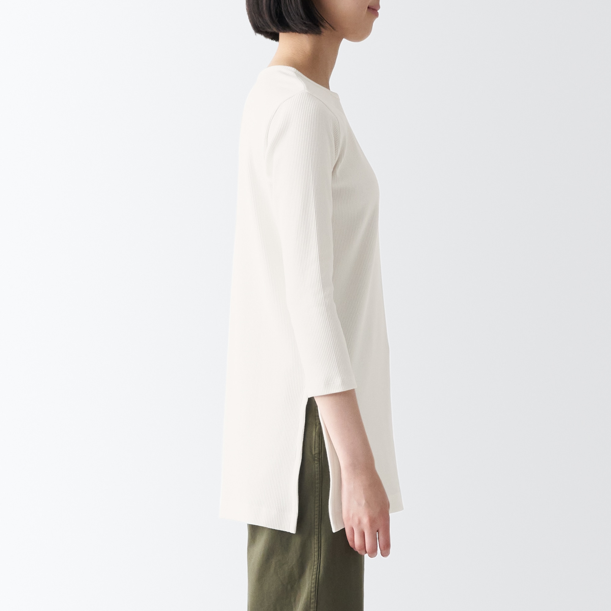 ストレッチリブ編み七分袖チュニック