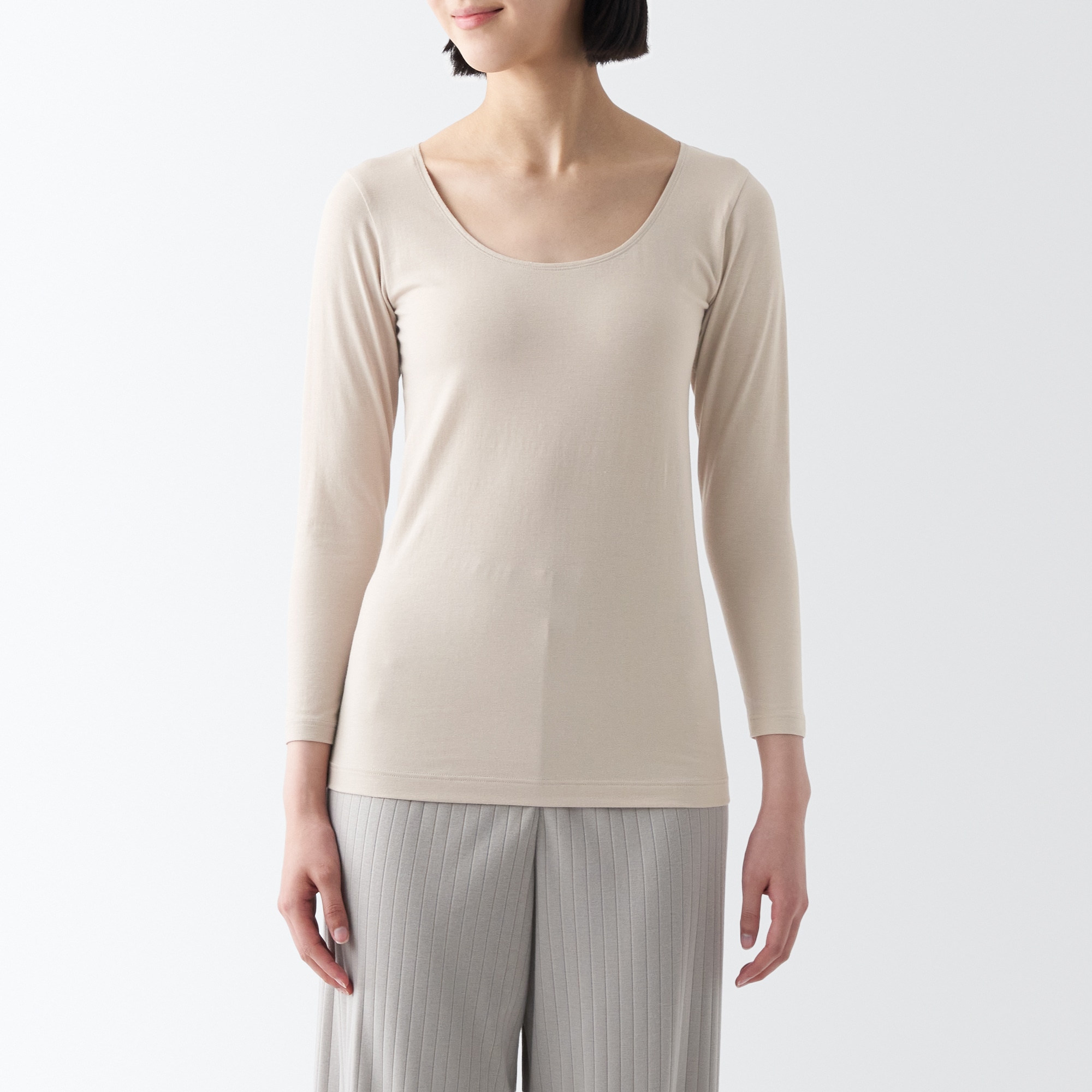 あったか綿　Ｕネック八分袖Ｔシャツ