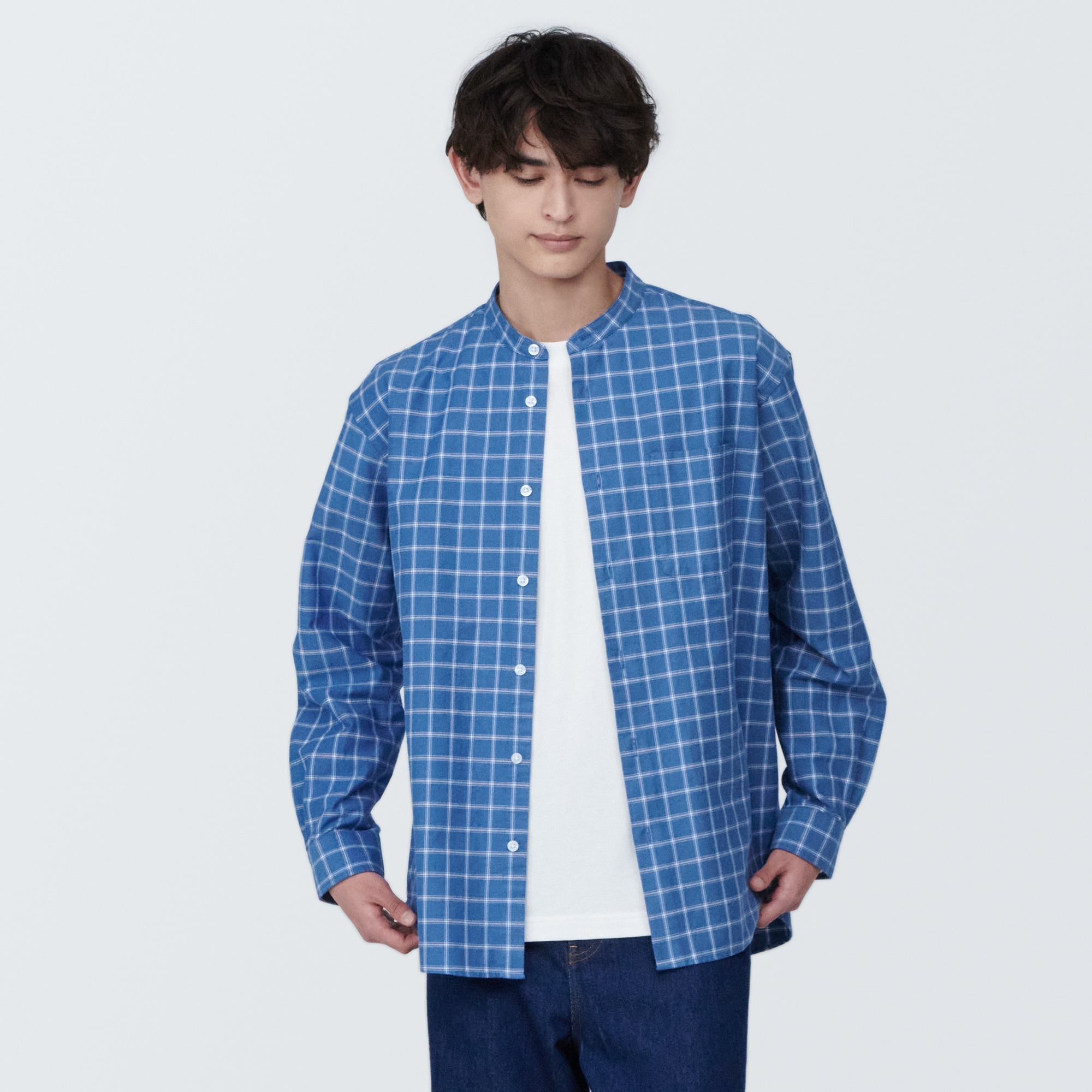 紳士　洗いざらしオックススタンドカラー長袖シャツ