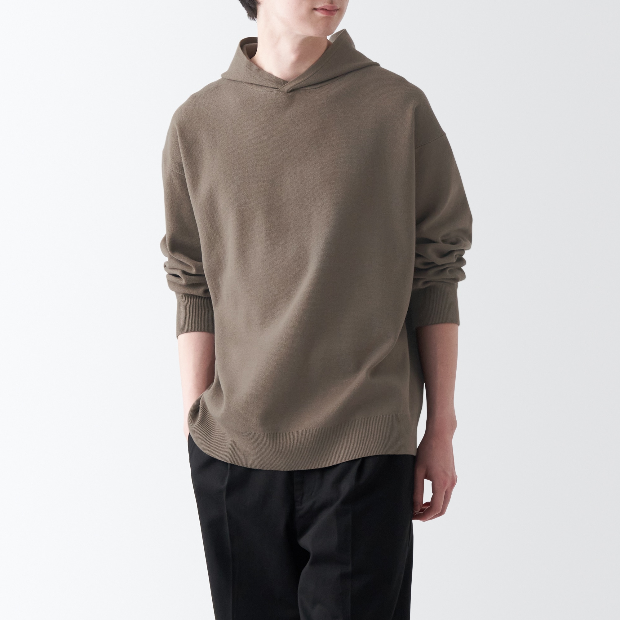洗えるミラノリブ編みワイドプルパーカ（紳士）