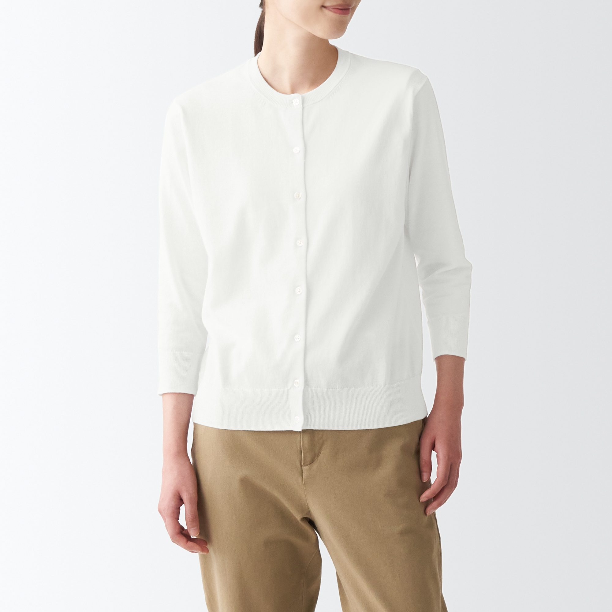 ＵＶカット強撚クルーネックカーディガン（七分袖）