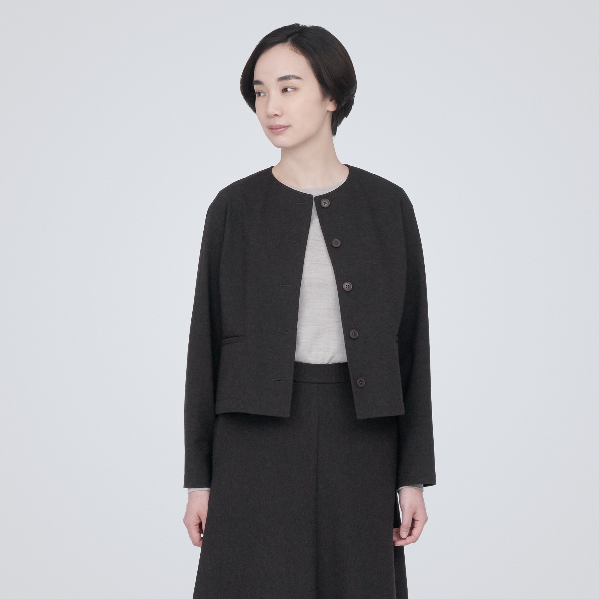 ストレッチ起毛ノーカラージャケット