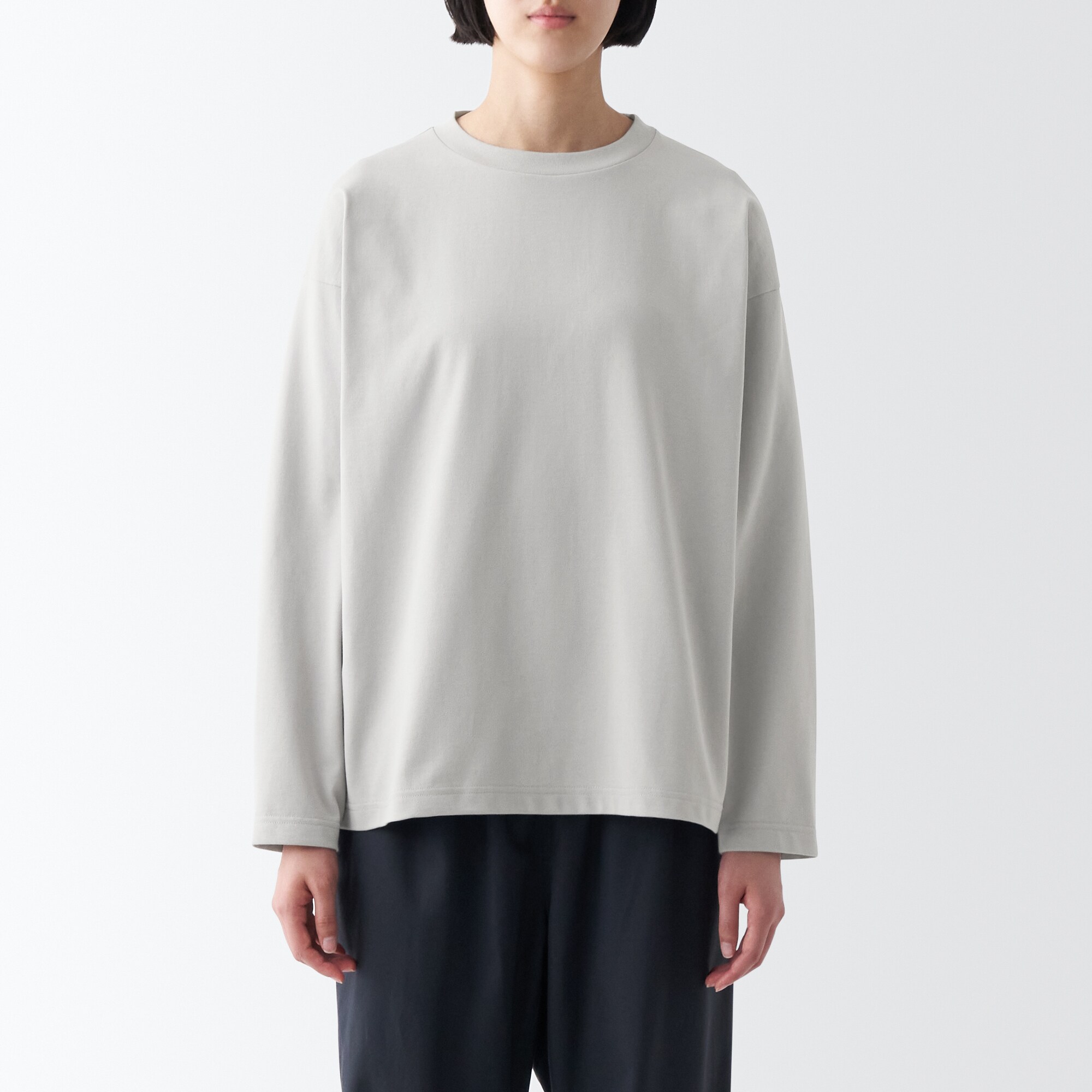 天竺編みクルーネック長袖Ｔシャツ