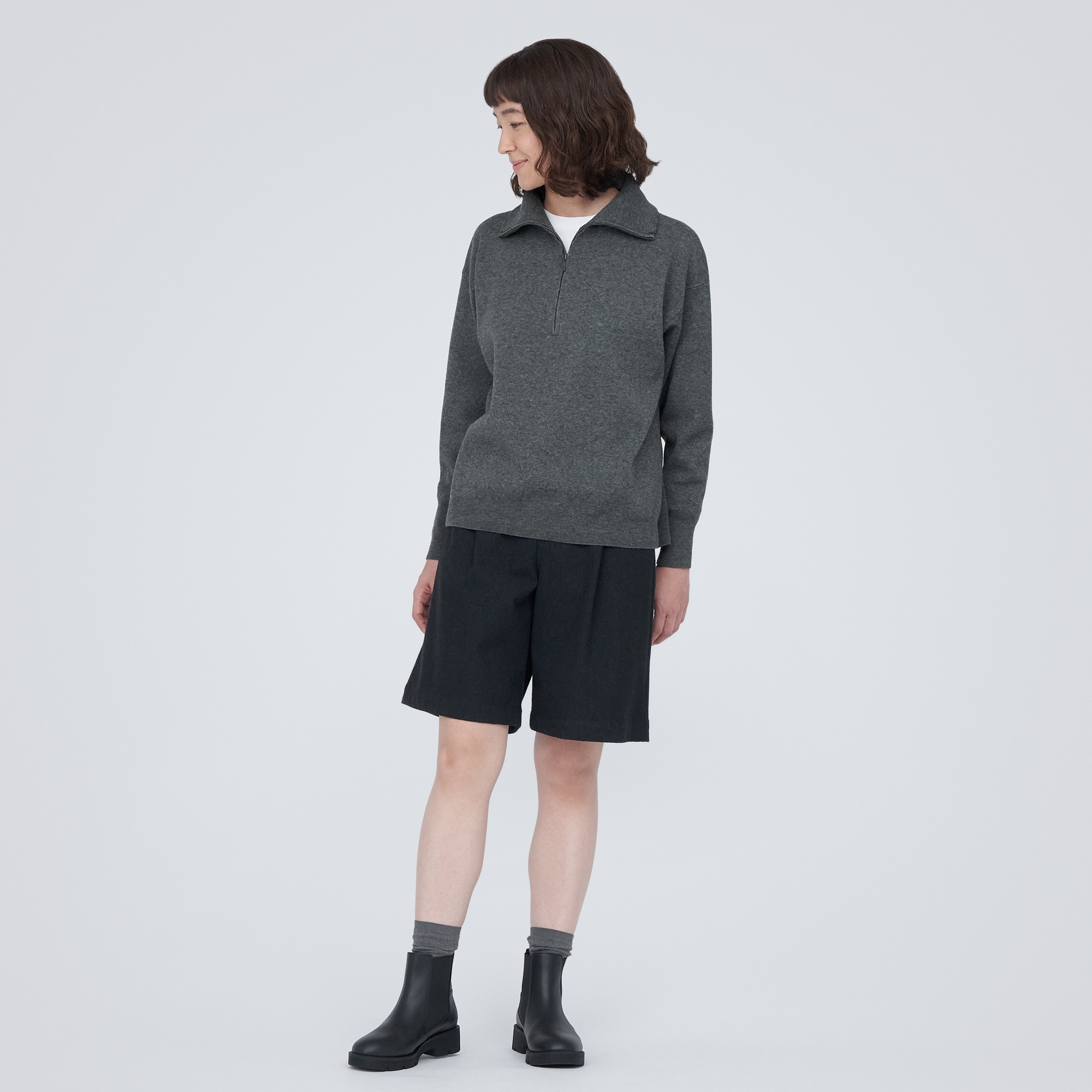 洗えるミラノリブ編みハーフジップセーター（婦人）