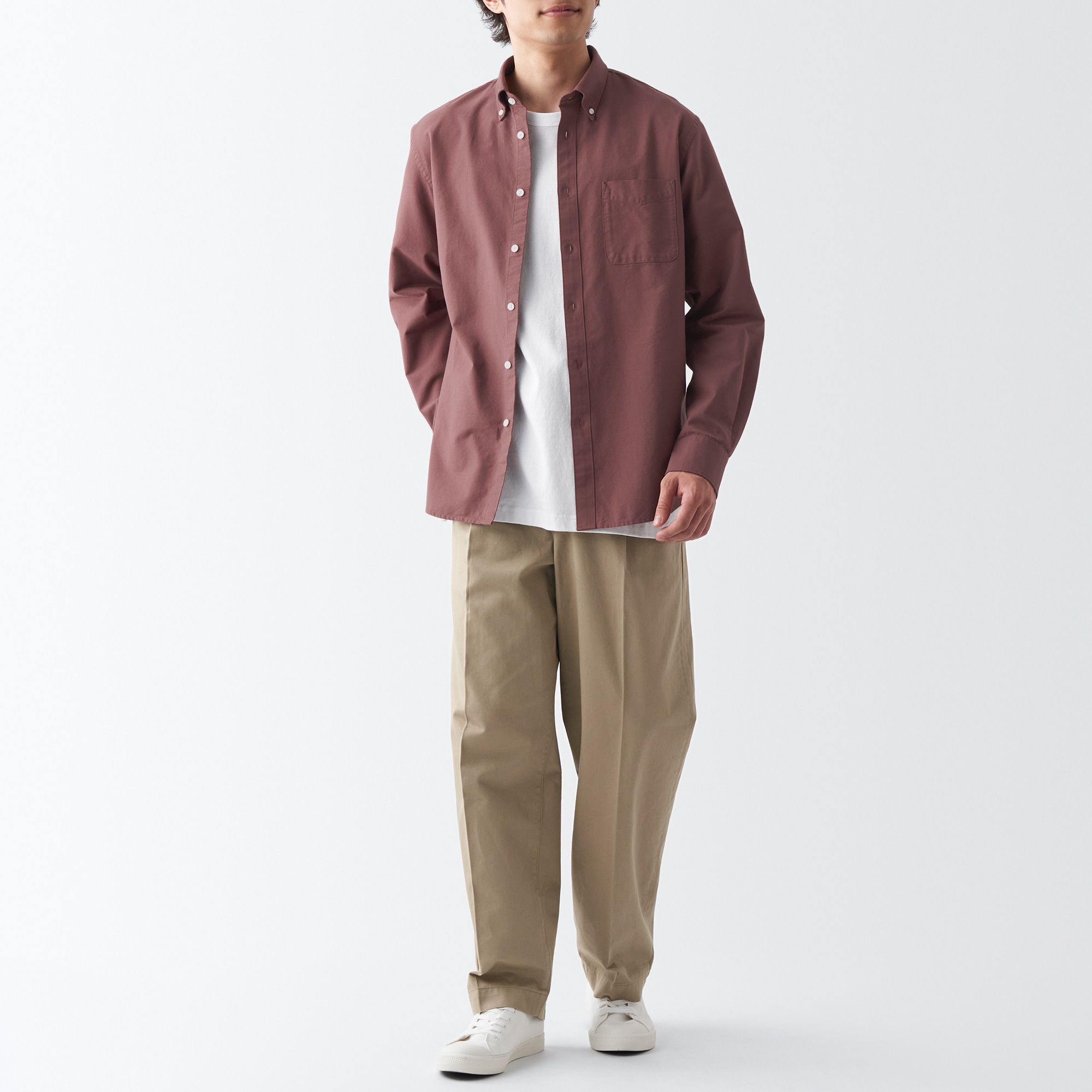 【新仕様・ハンガーループなし】洗いざらしオックスボタンダウン長袖シャツ