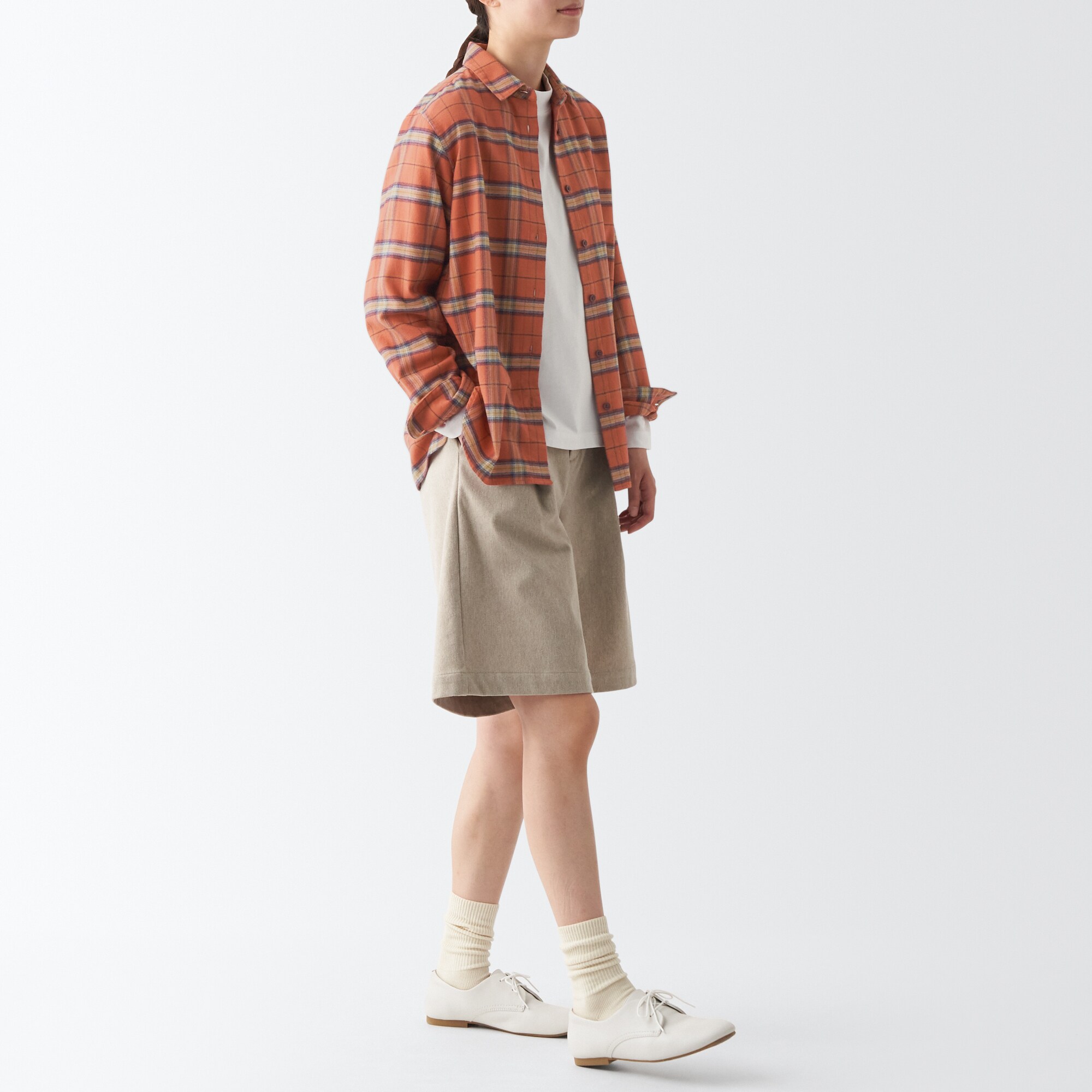 両面起毛フランネルレギュラーカラー長袖シャツ（婦人）