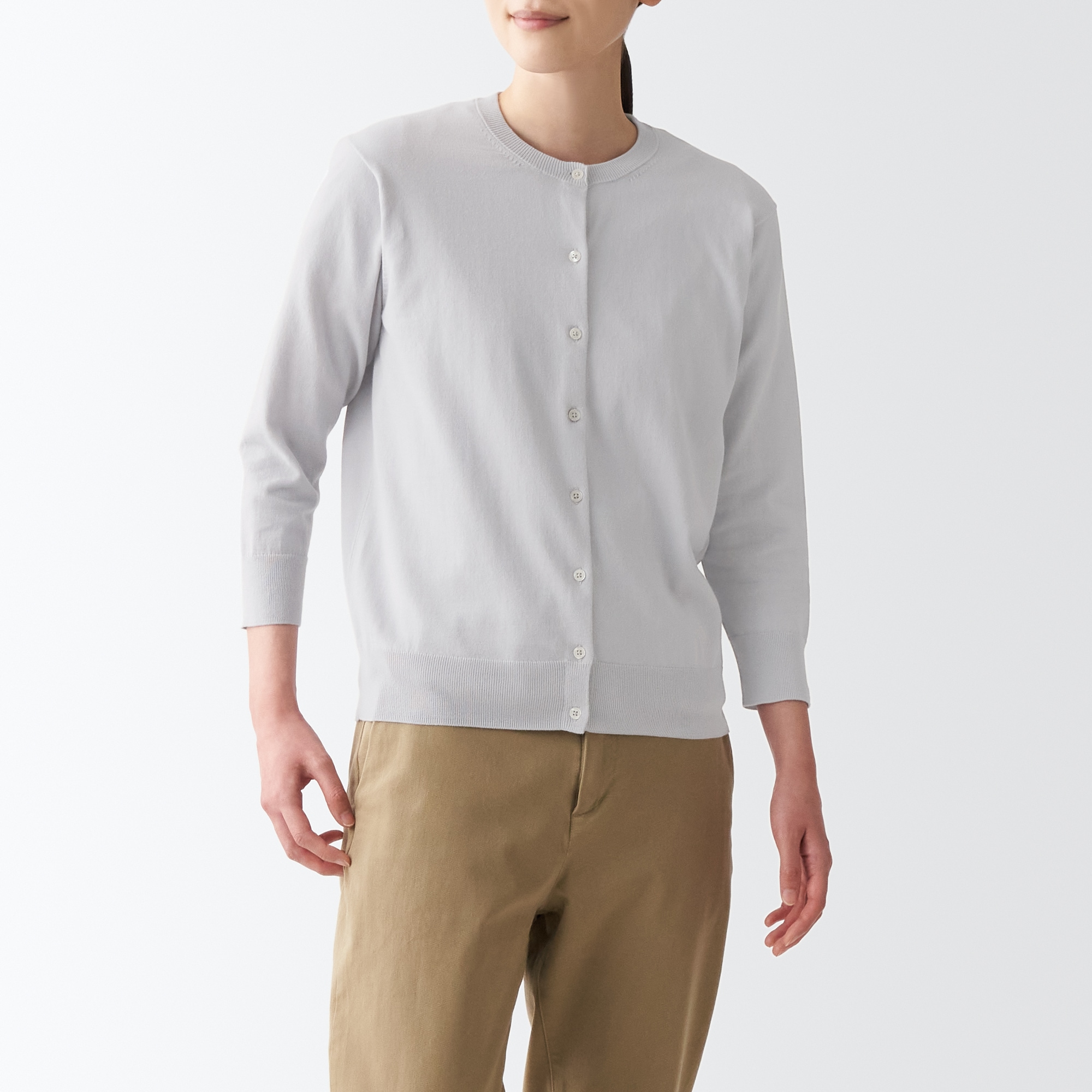 ＵＶカット強撚クルーネックカーディガン（七分袖）