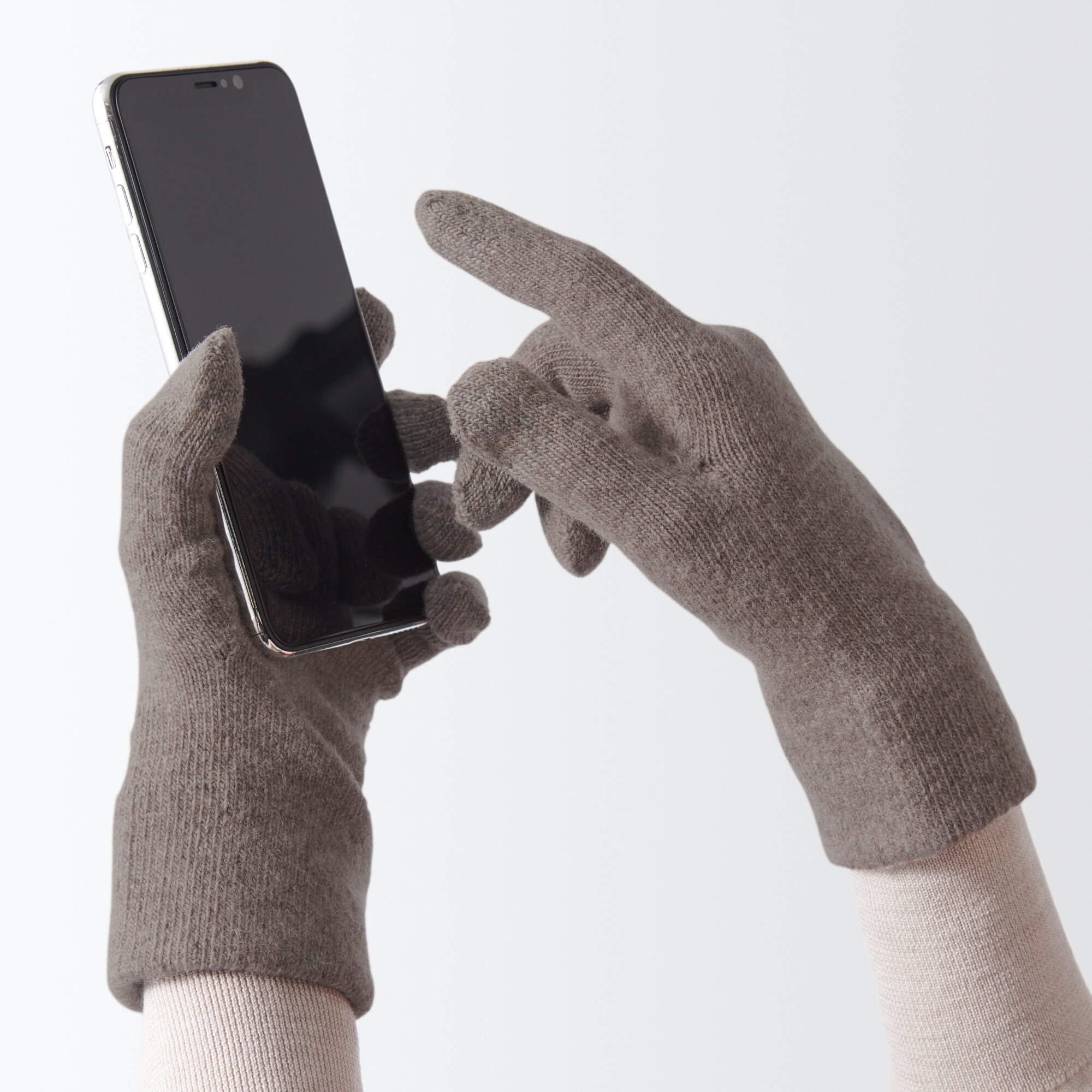 ウール混　裏起毛　　タッチパネル手袋　