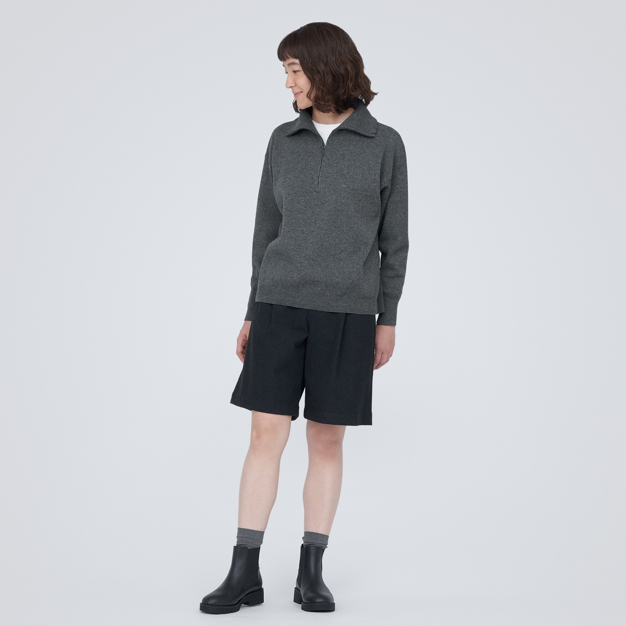 洗えるミラノリブ編みハーフジップセーター（婦人）