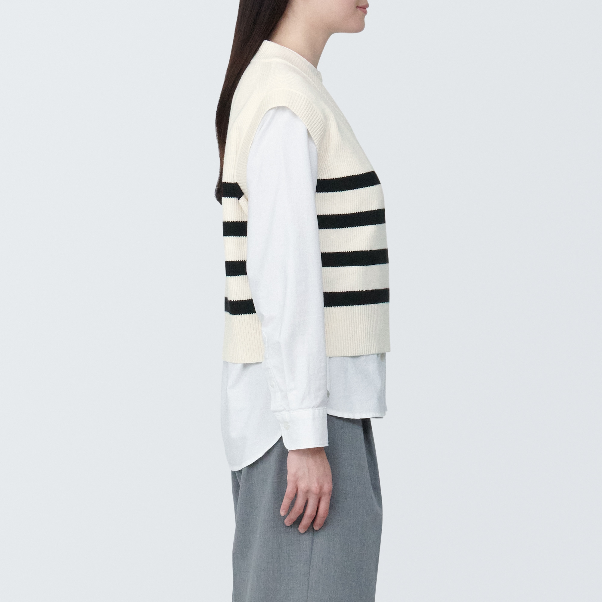 婦人　洗える畦編みショート丈Ｖネックベスト