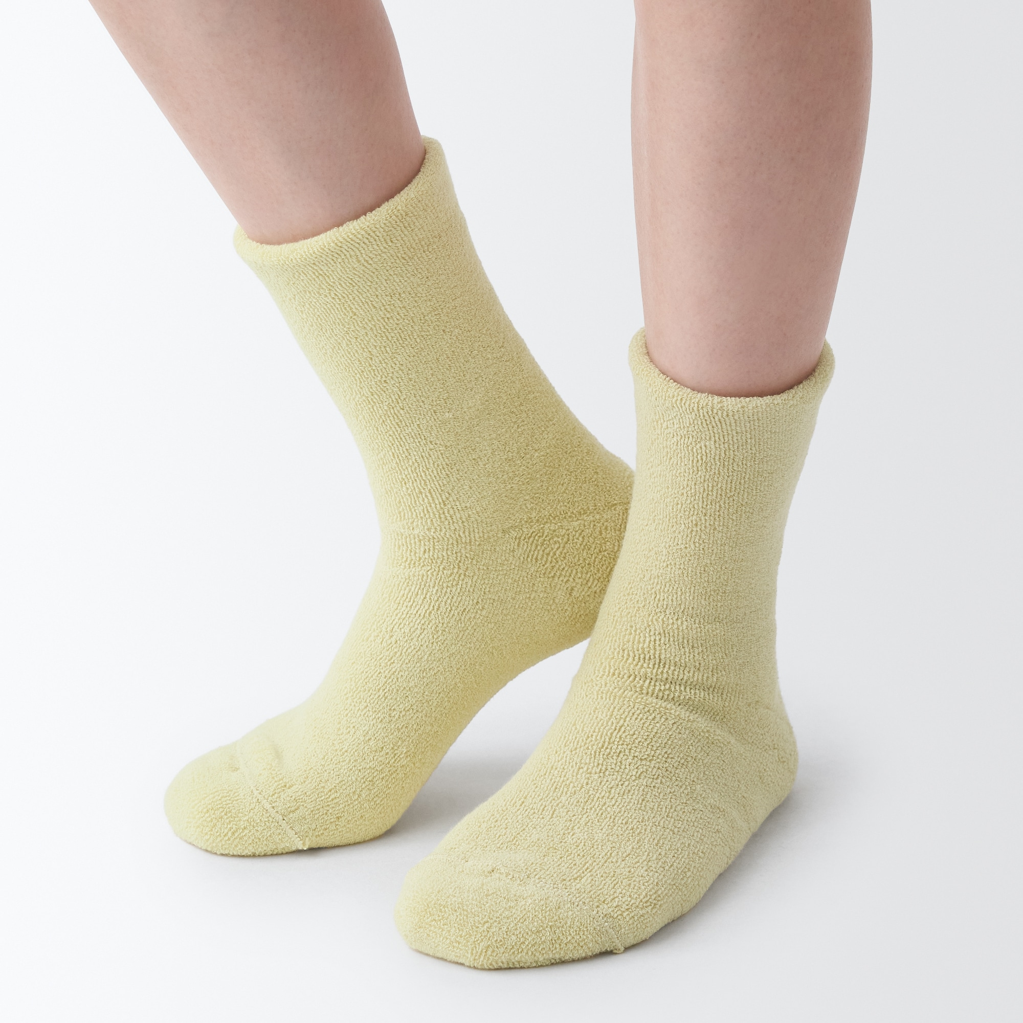 足なり直角　履き口やわらか　両面パイル編み　ルームソックス