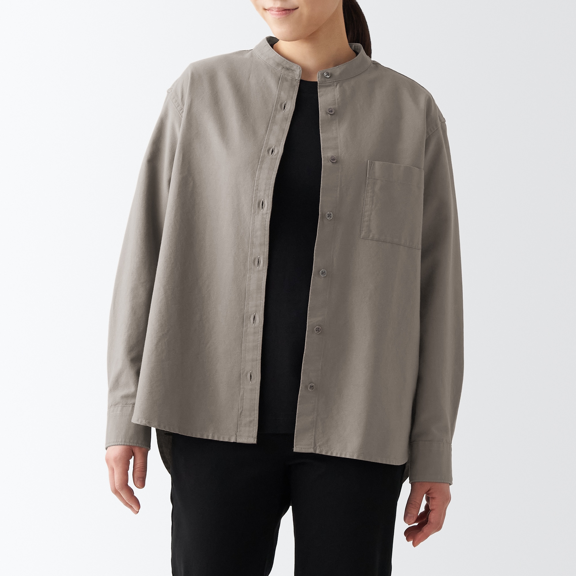 洗いざらしオックススタンドカラーシャツ