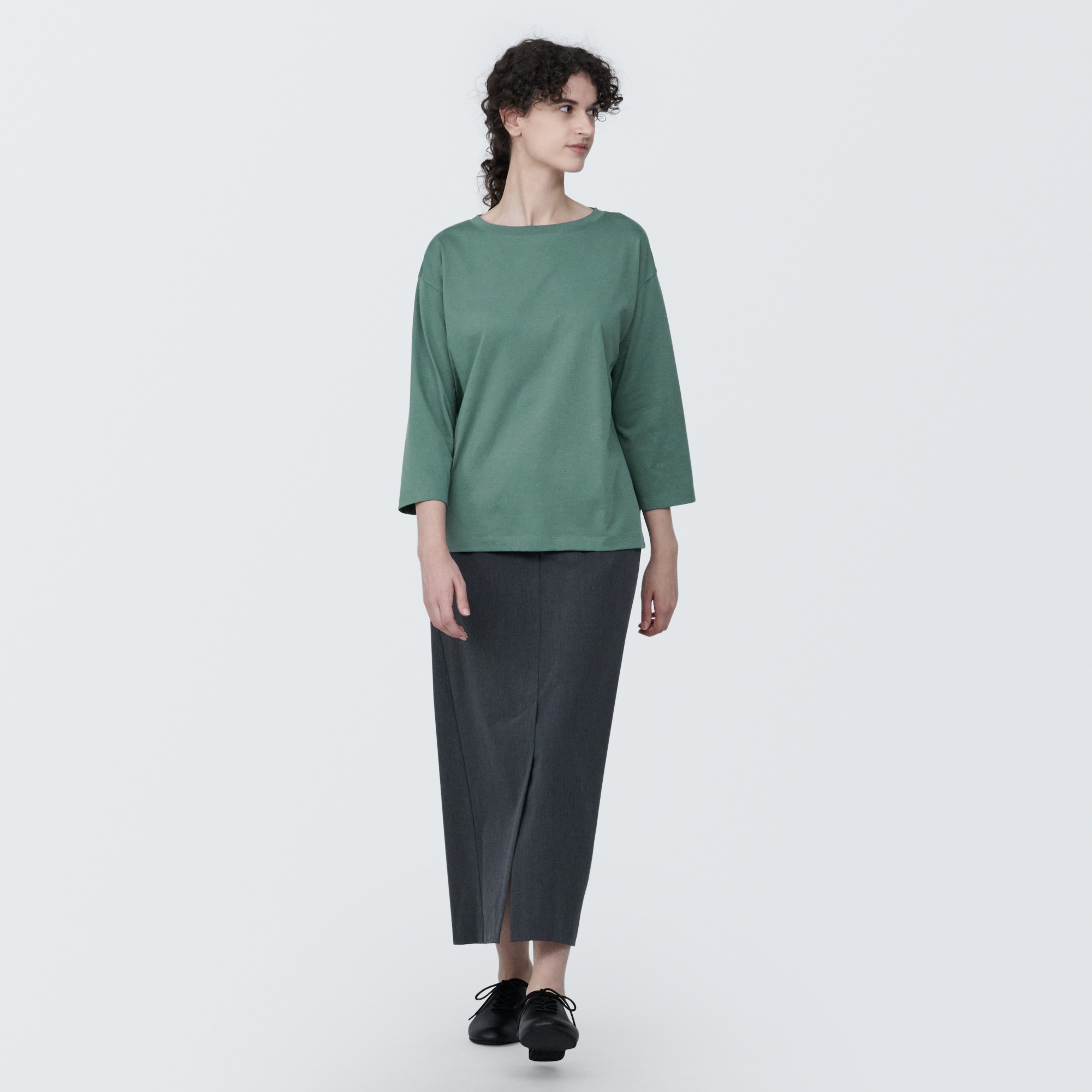 婦人　天竺編みボートネック七分袖Ｔシャツ