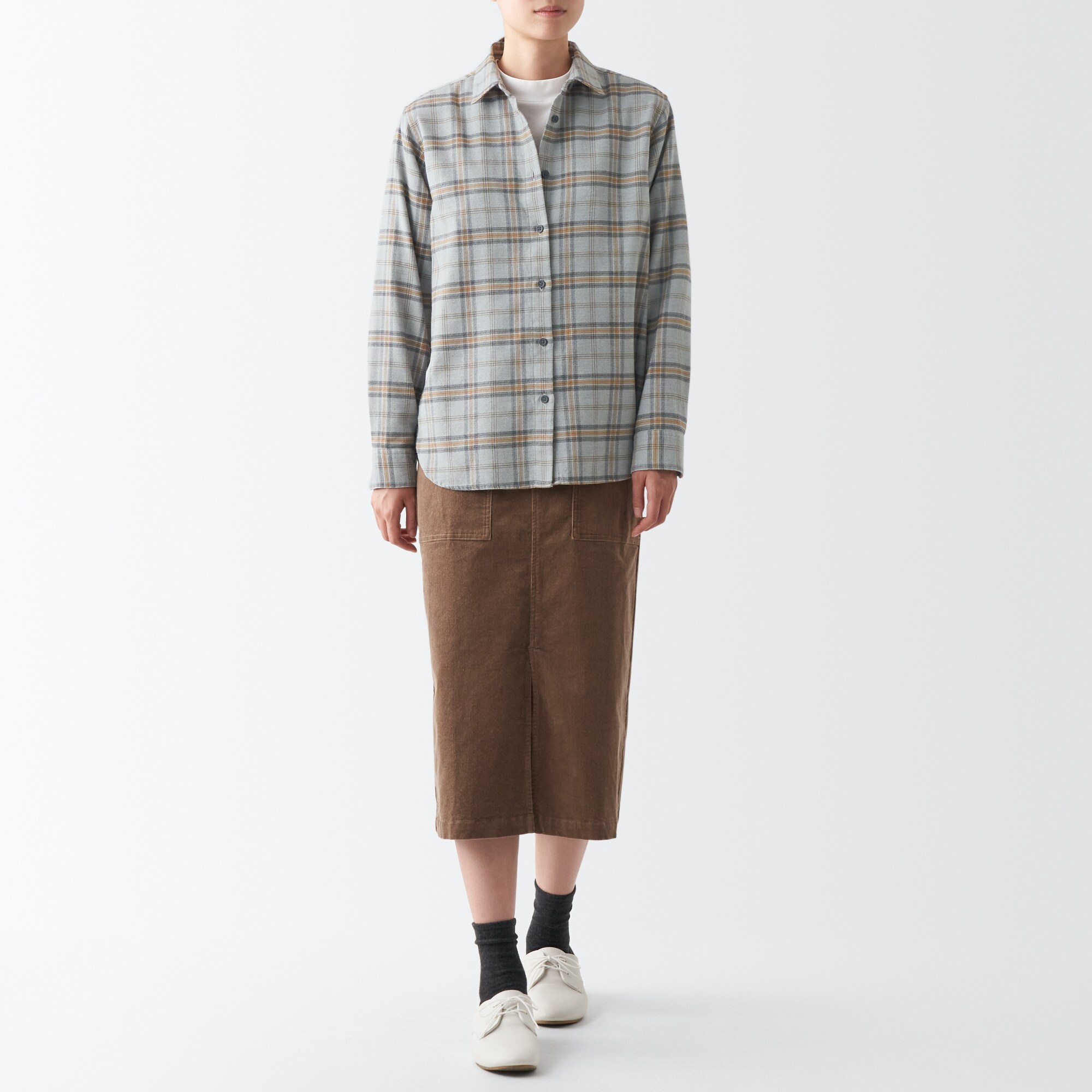 両面起毛フランネルレギュラーカラー長袖シャツ（婦人）