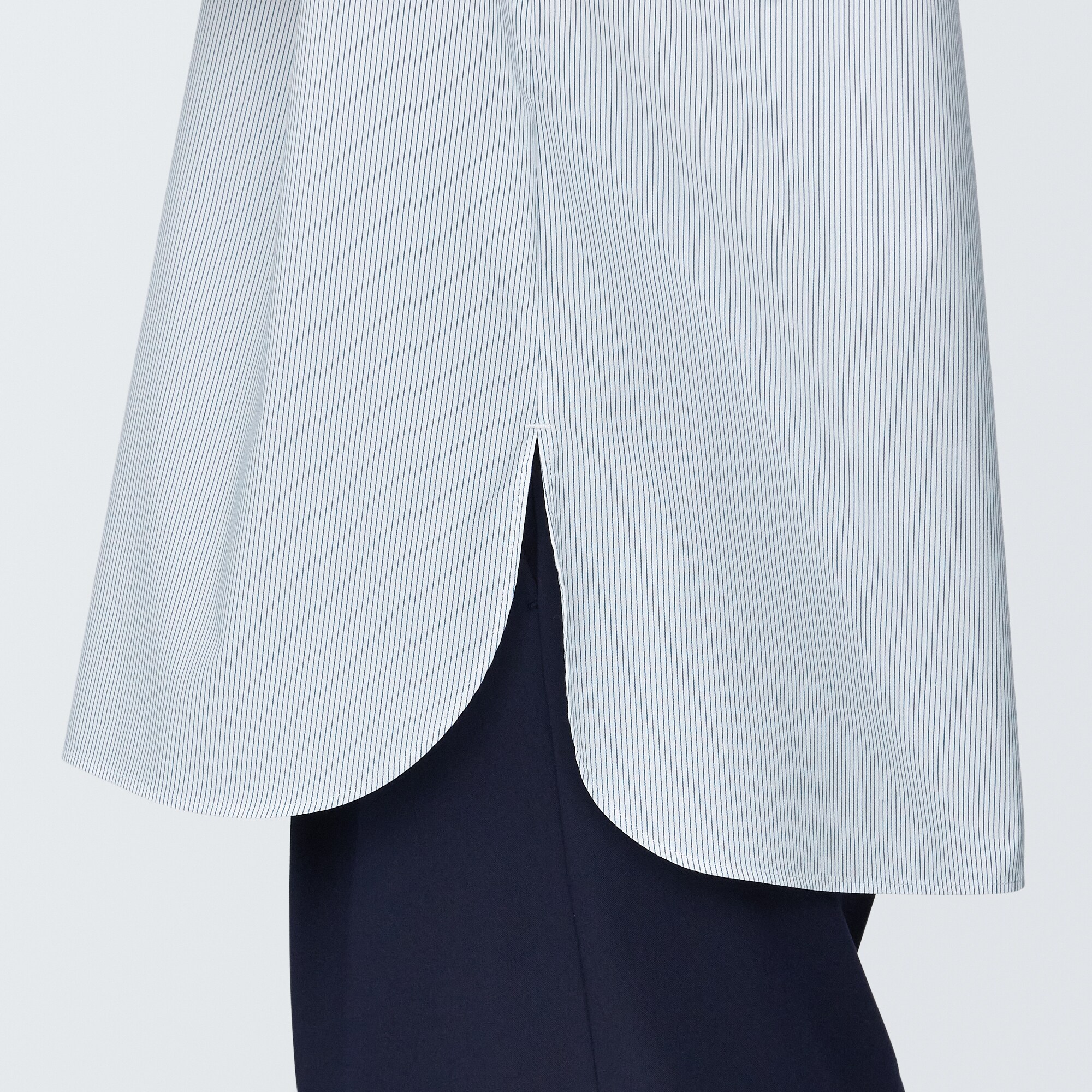 婦人　シワになりにくい　ブロードスタンドカラー長袖ブラウス