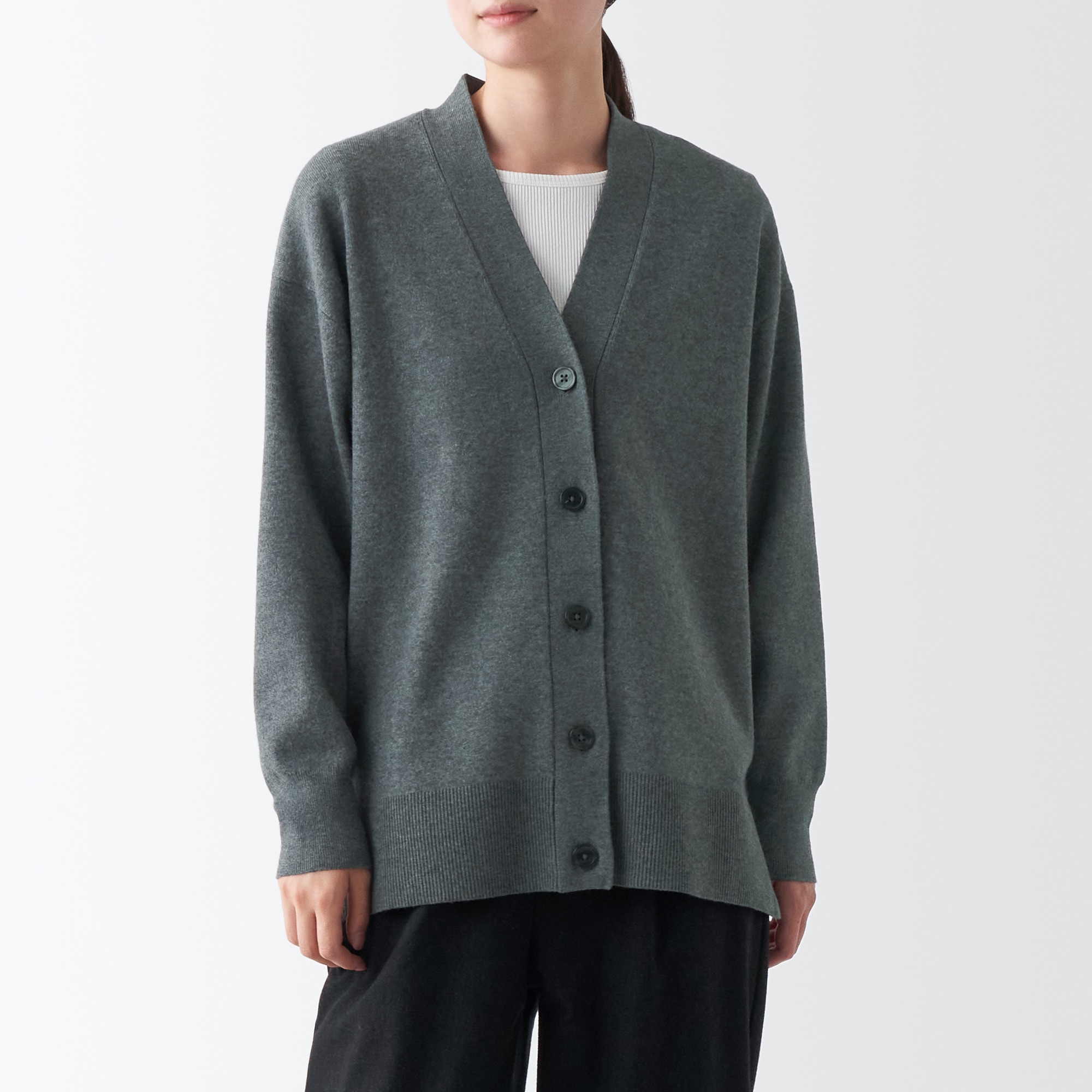 洗えるミラノリブ編みＶネックワイドカーディガン