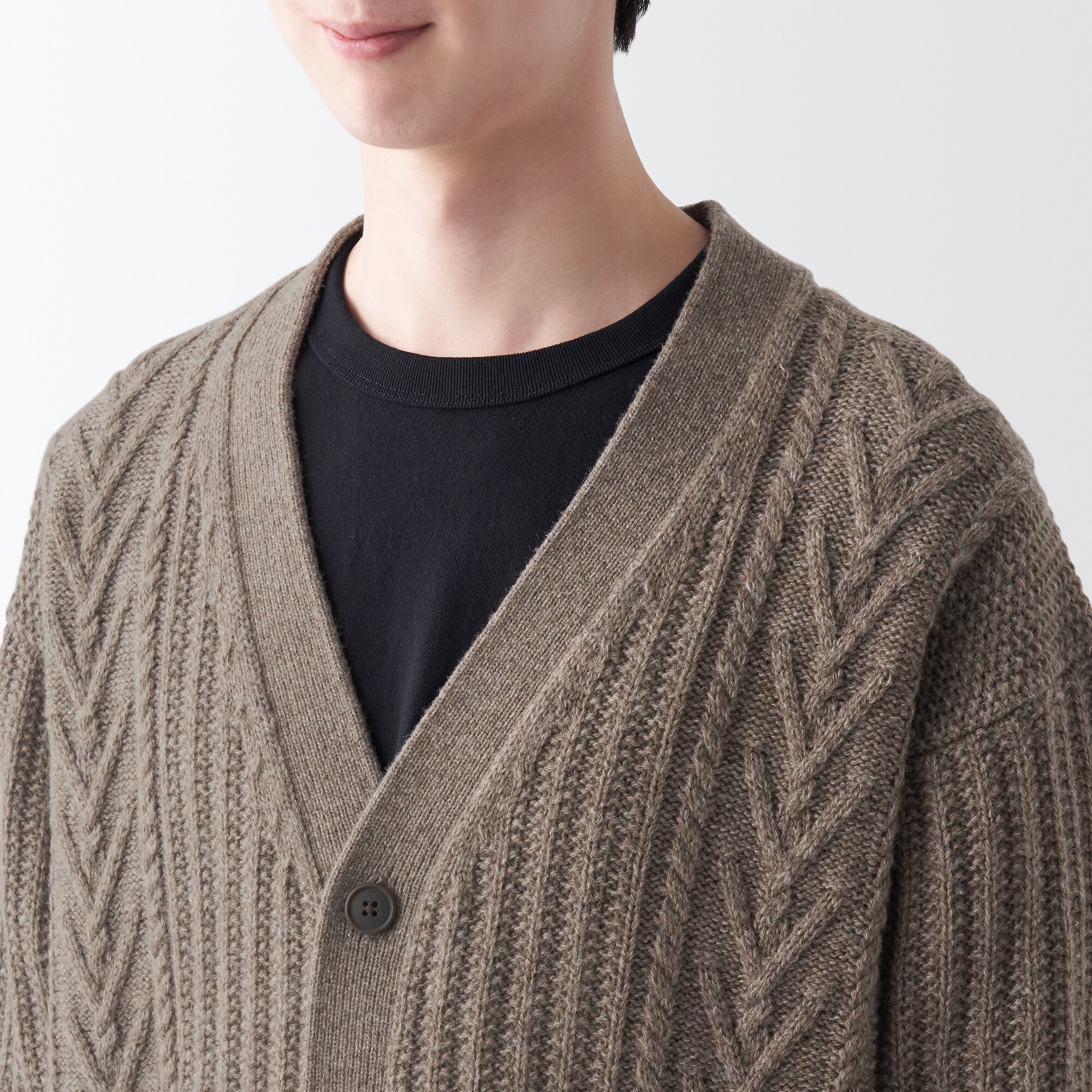 メリノウールケーブル柄Ｖネックカーディガン