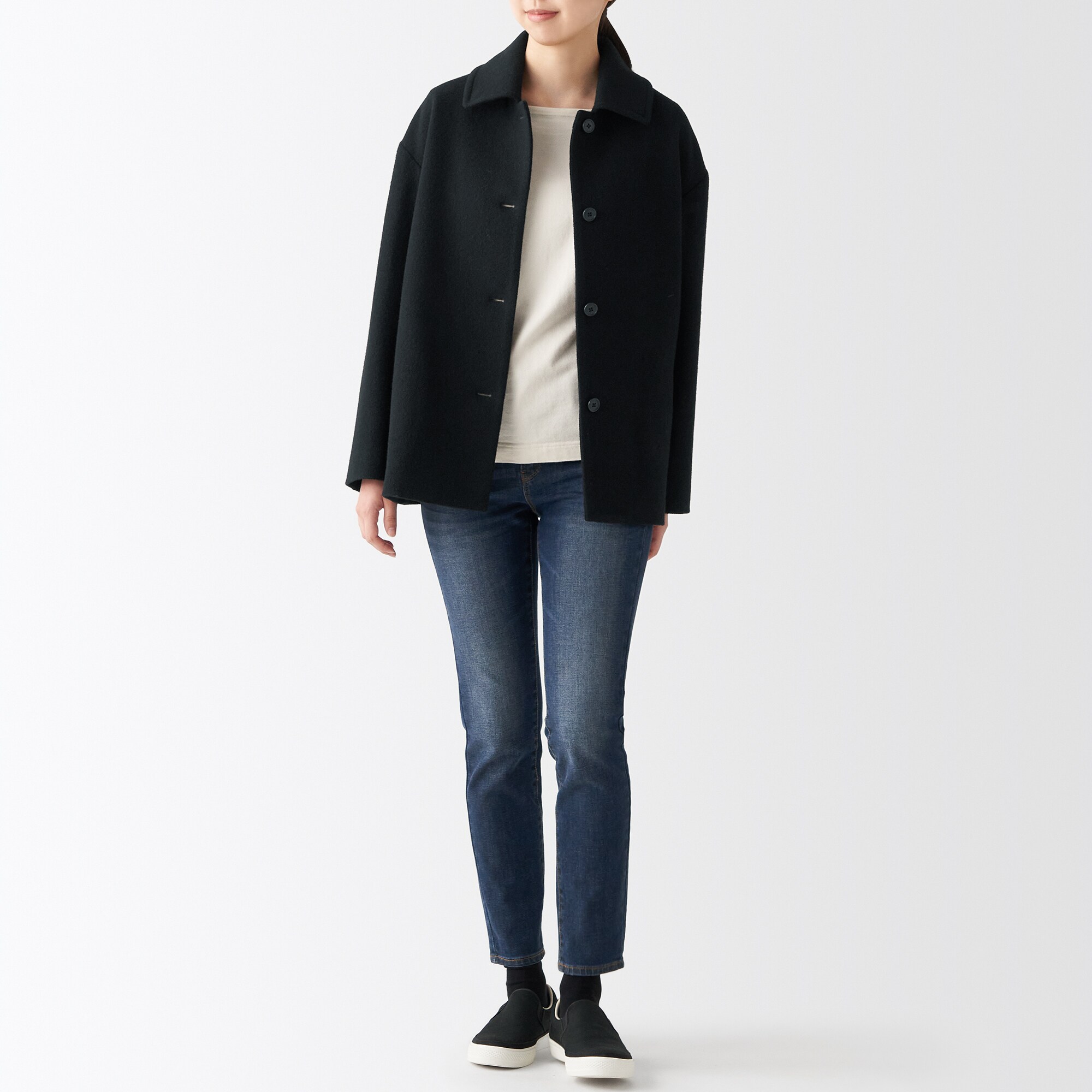 ウール混ステンカラーショートコート