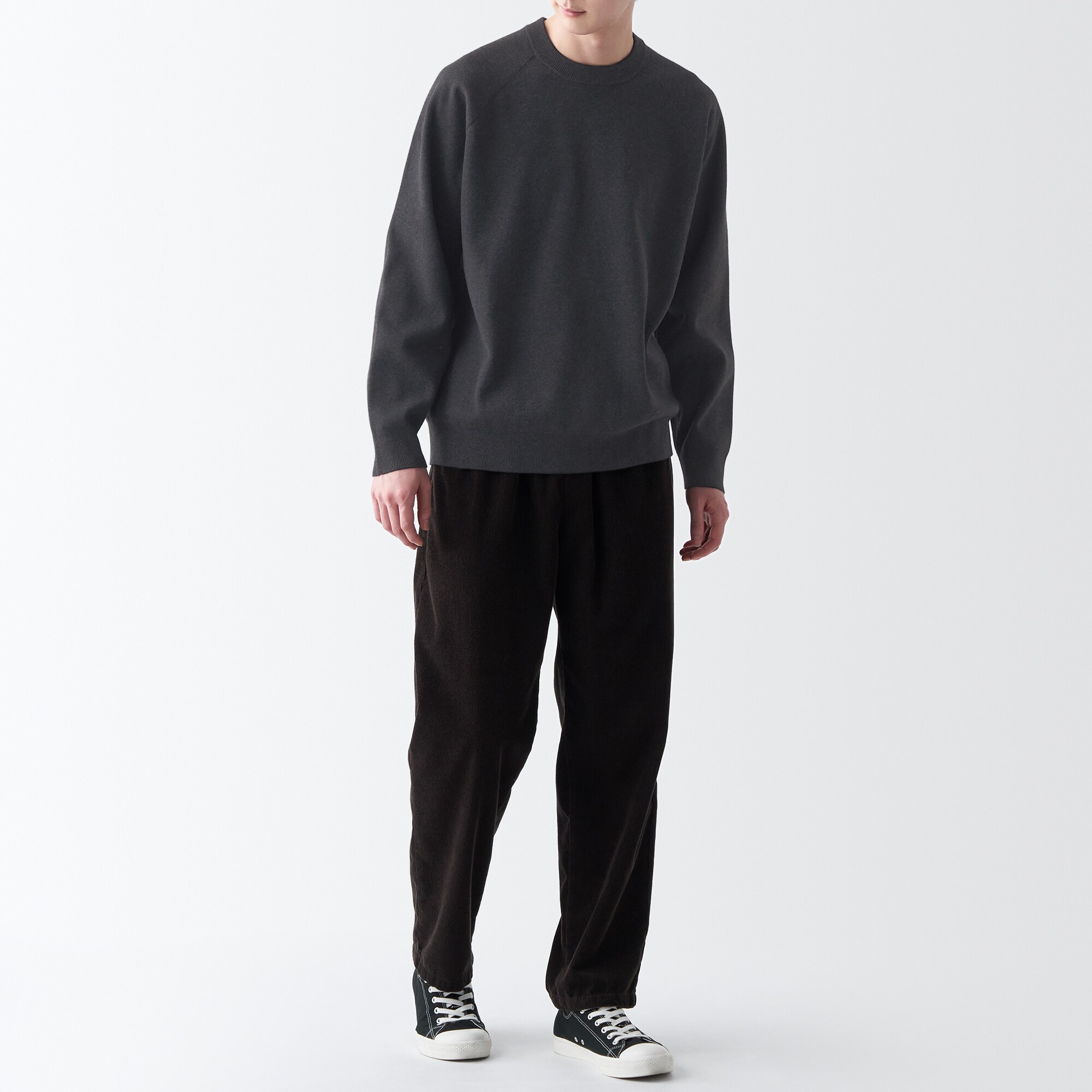 洗えるミラノリブ編みクルーネックワイドセーター（紳士）