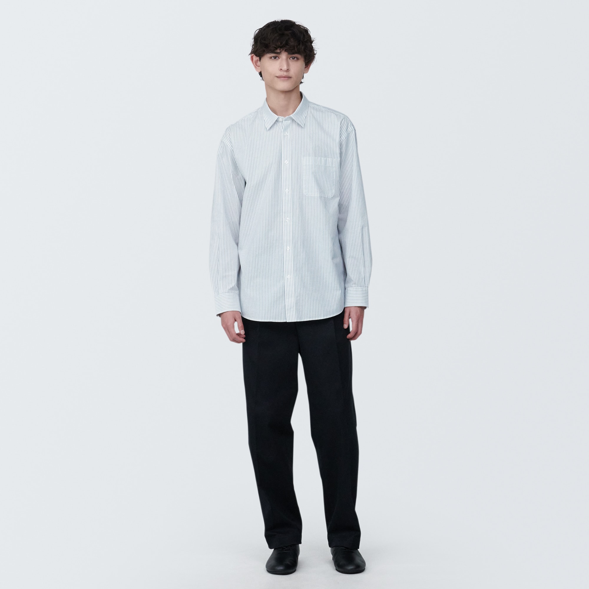 紳士　洗いざらしブロード長袖シャツ