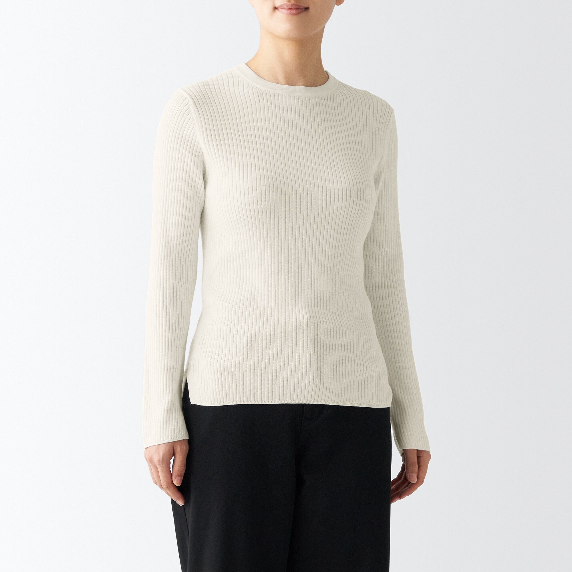 コットンシルクリブクルーネックセーター