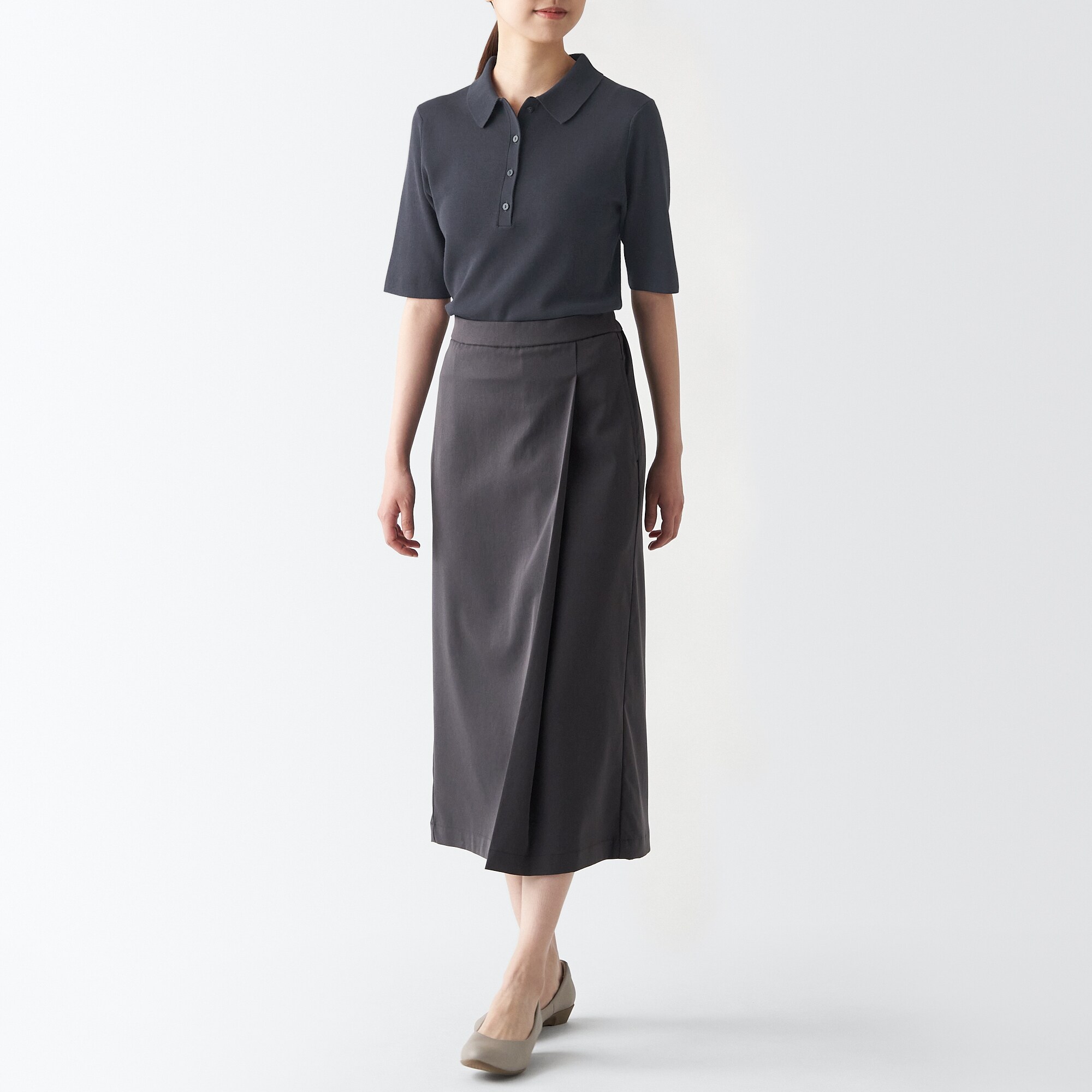 ＵＶカットリブ編み五分袖ポロセーター