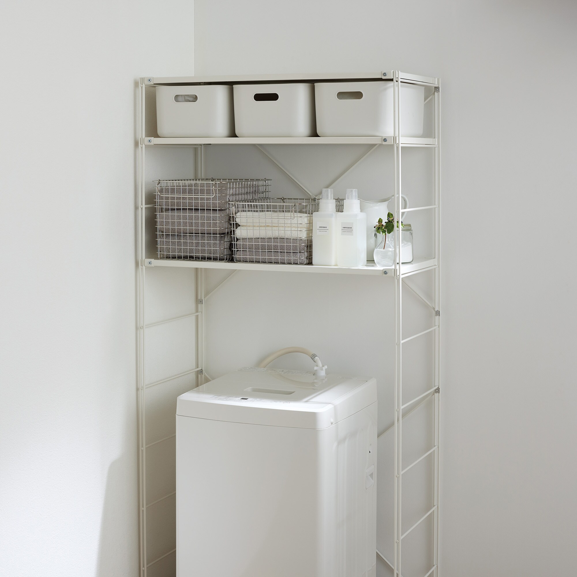 【数量限定】スチールユニットシェルフ　ランドリーセット　ライトグレー