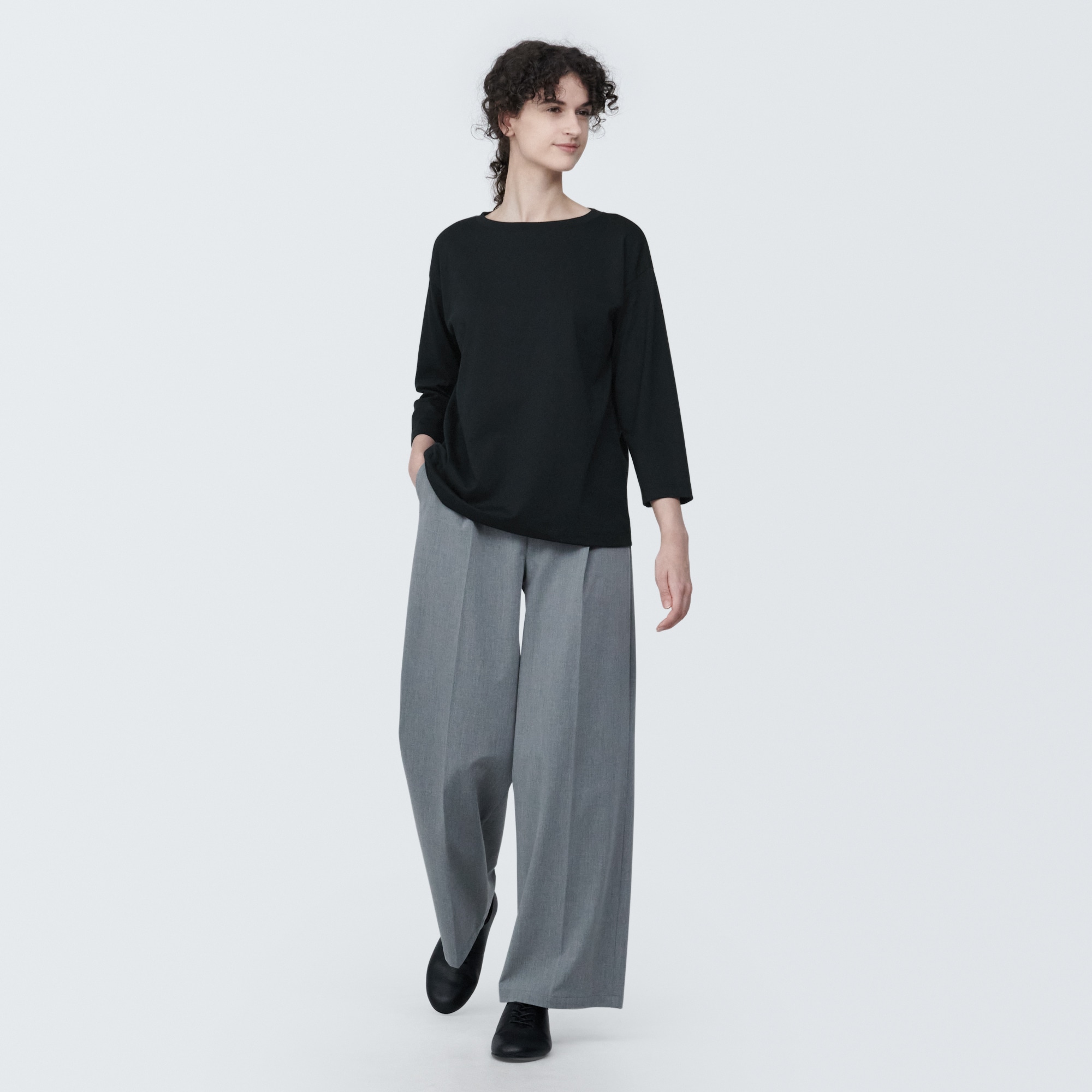 婦人　天竺編みボートネック七分袖Ｔシャツ