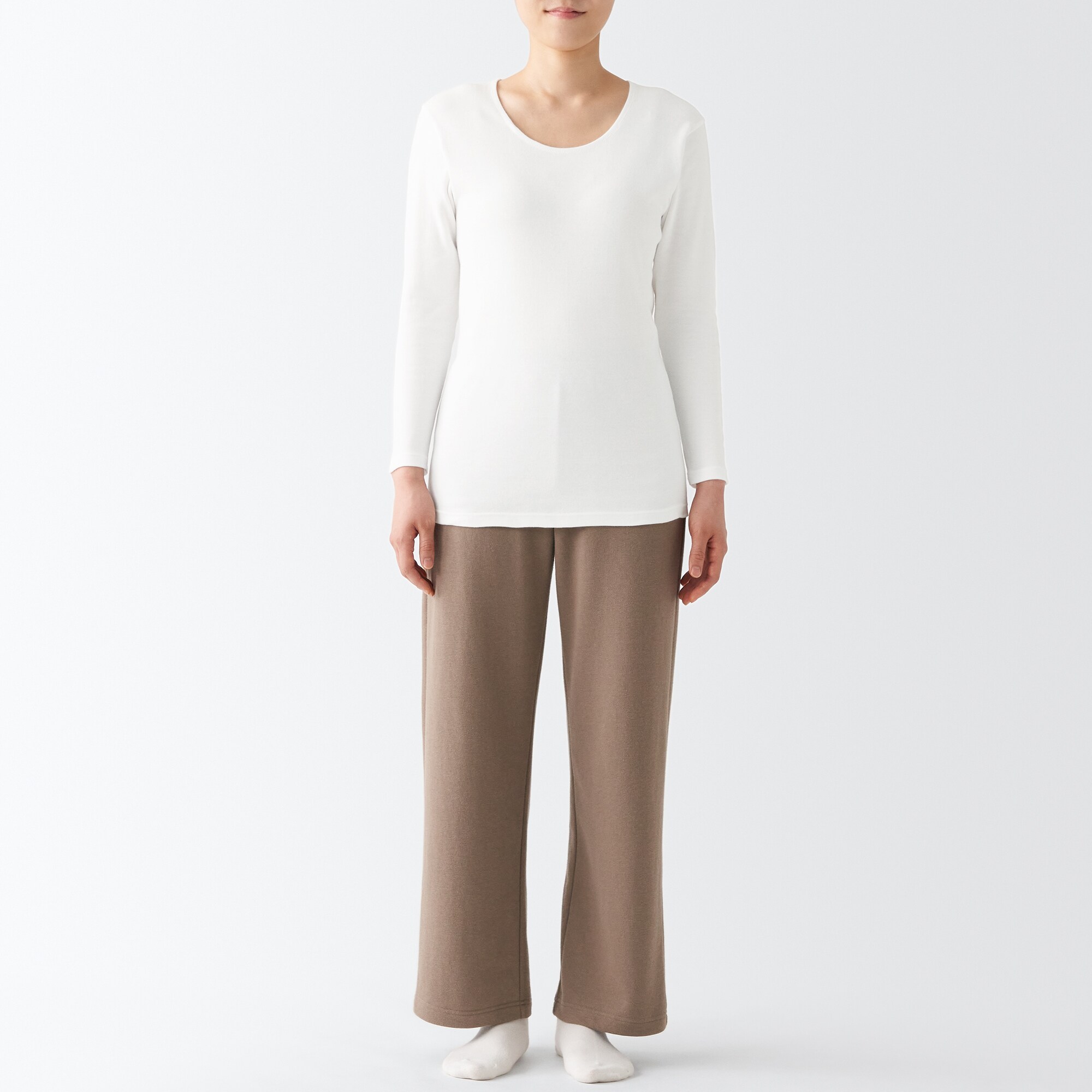 あったか綿　厚手　Ｕネック八分袖Ｔシャツ