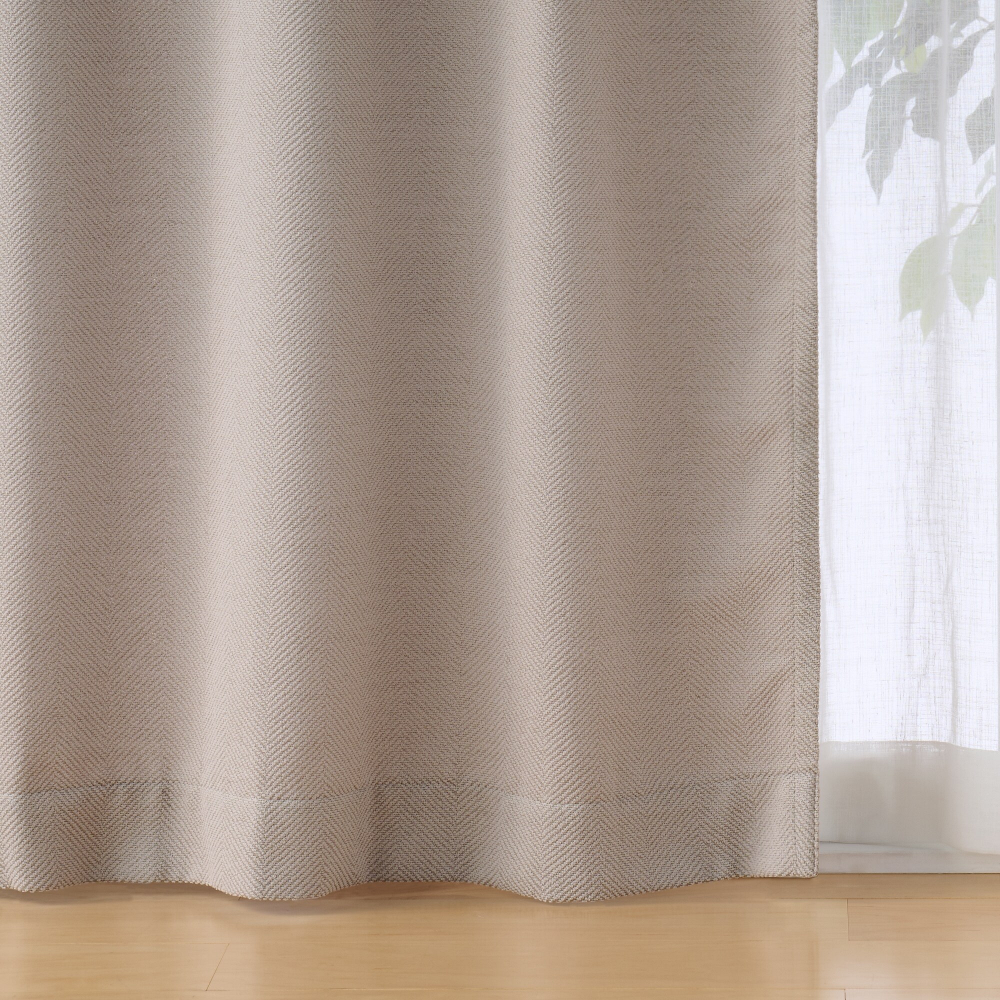 ポリエステルシェニールヘリンボーン（防炎）ノンプリーツカーテン／ライトブラウン