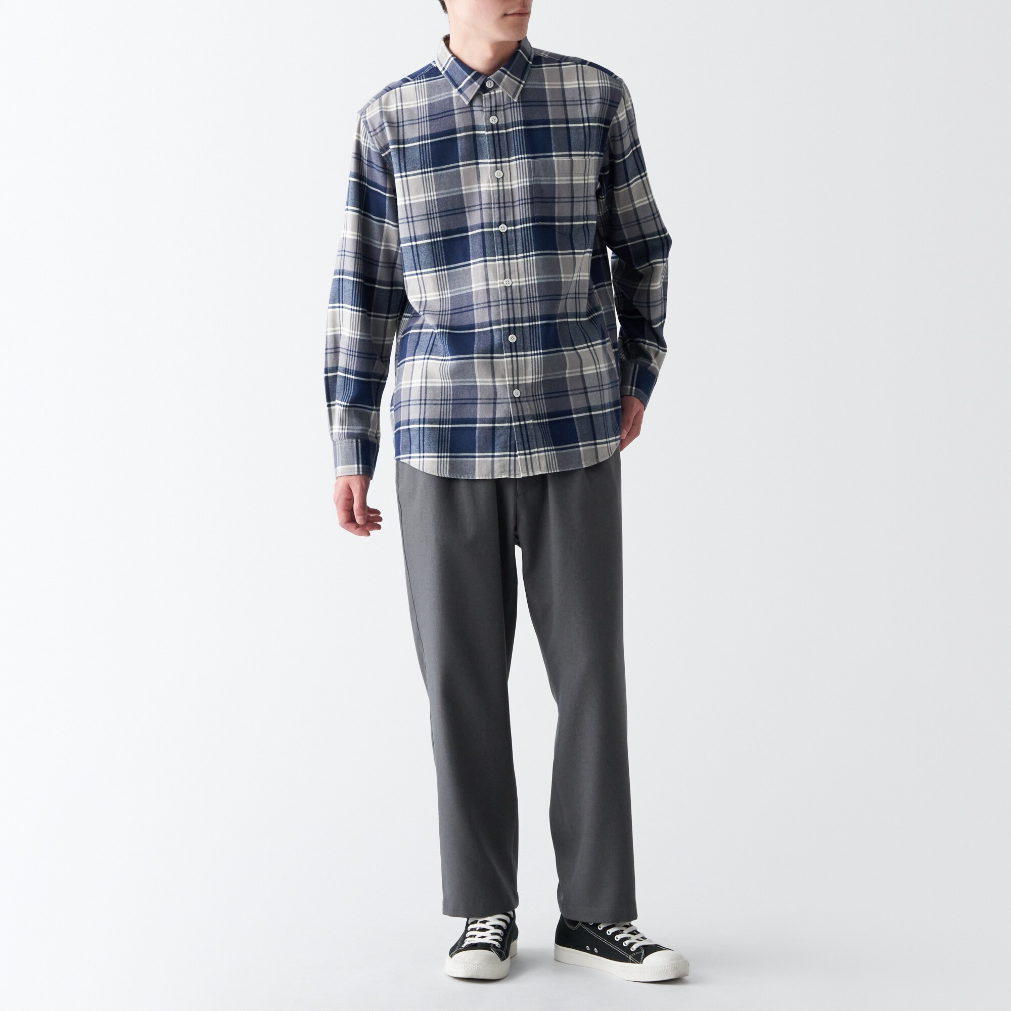 両面起毛フランネル長袖シャツ