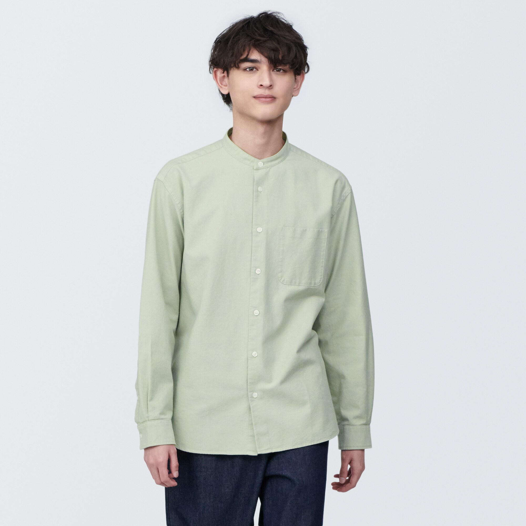 紳士　洗いざらしオックススタンドカラー長袖シャツ
