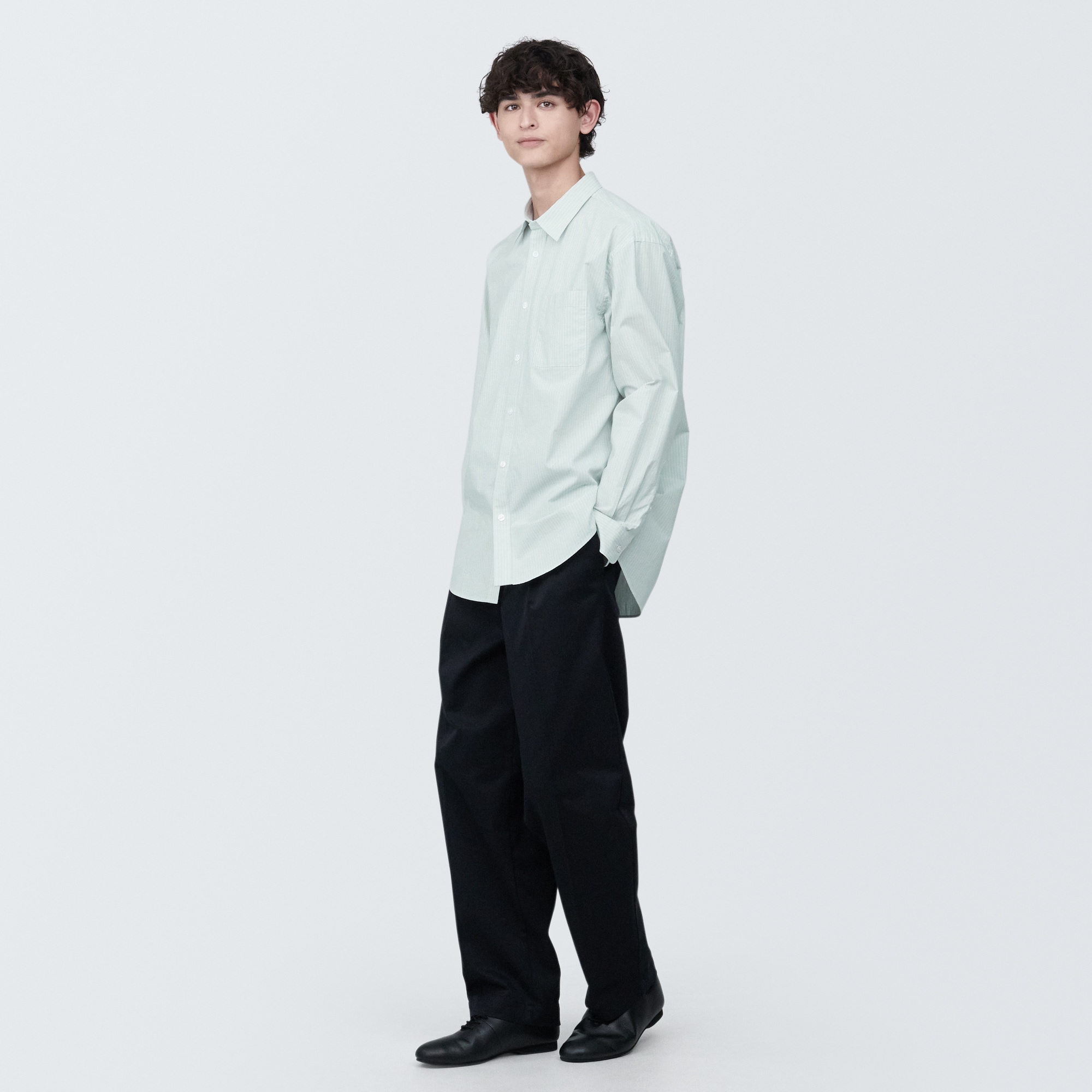 紳士　洗いざらしブロード長袖シャツ