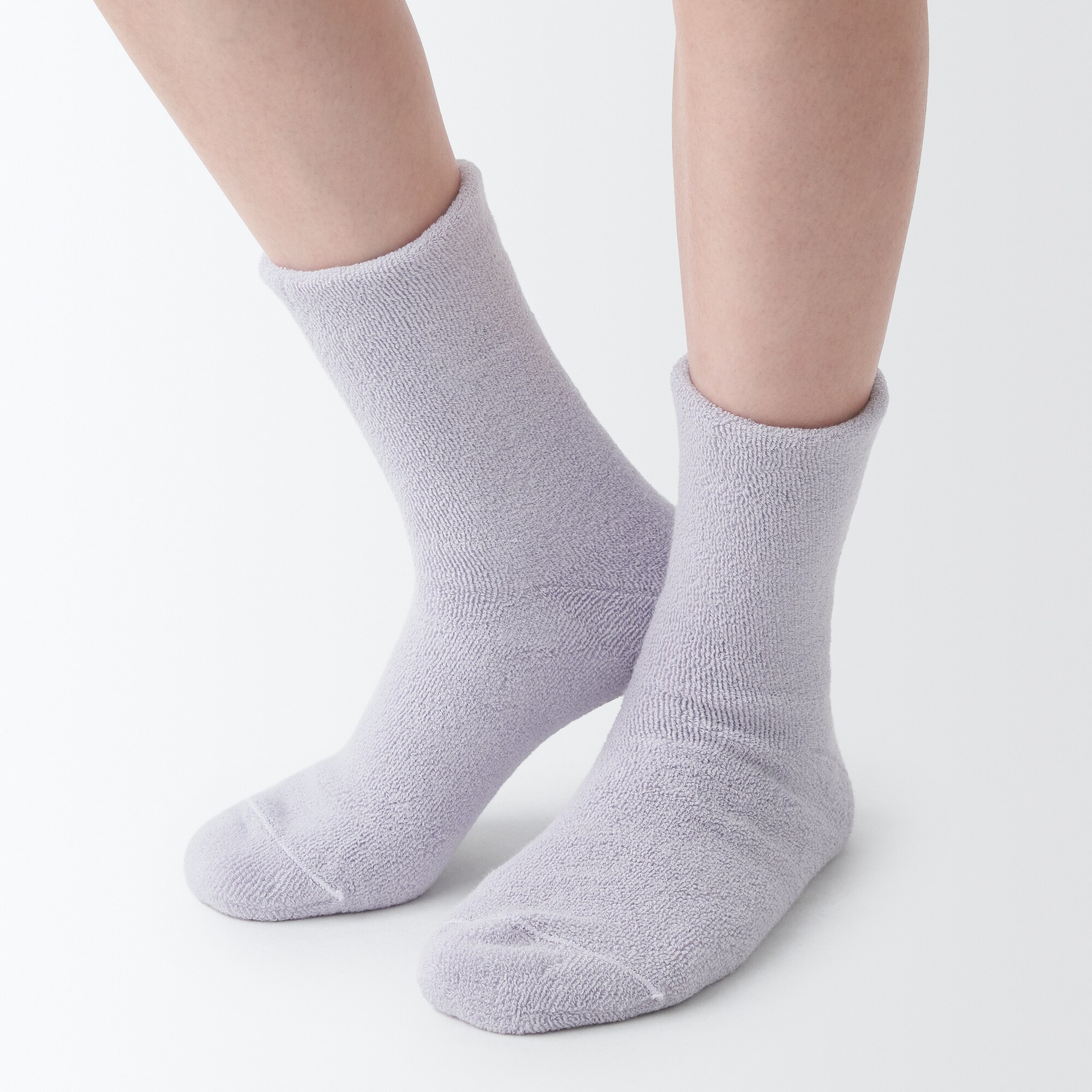 足なり直角　履き口やわらか　両面パイル編み　ルームソックス