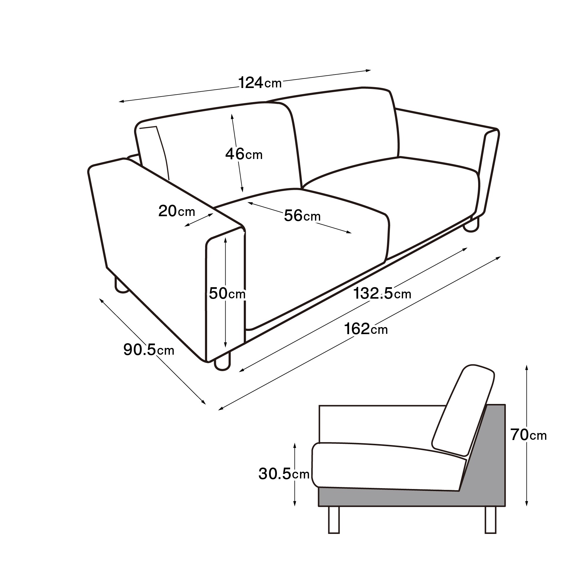 ソファ本体・２シーター・ウレタン・ポケットコイル（カバー・脚別売り）