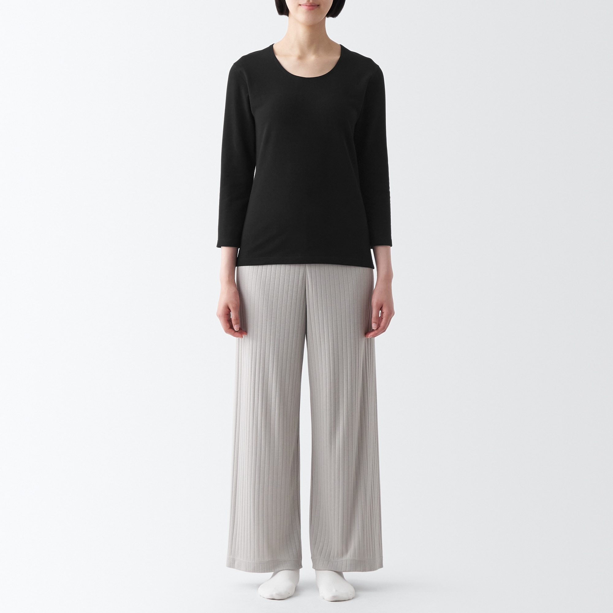 あったか綿　厚手　Ｕネック八分袖Ｔシャツ