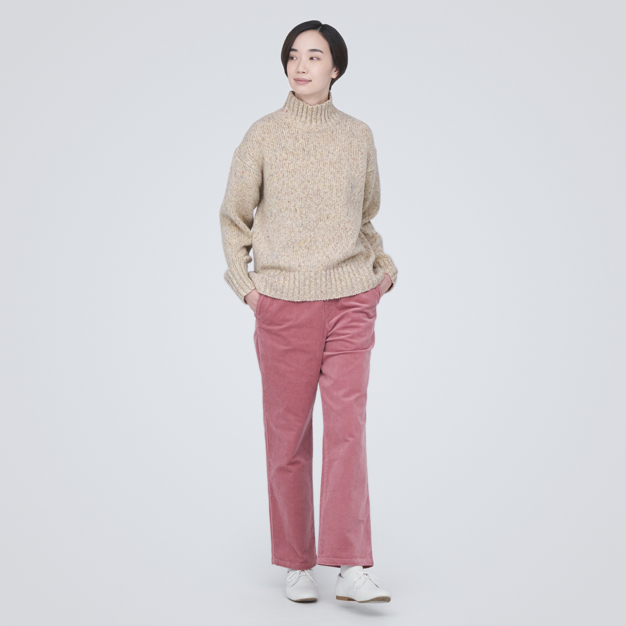 ウールヤク混ネップ糸ハイネックセーター