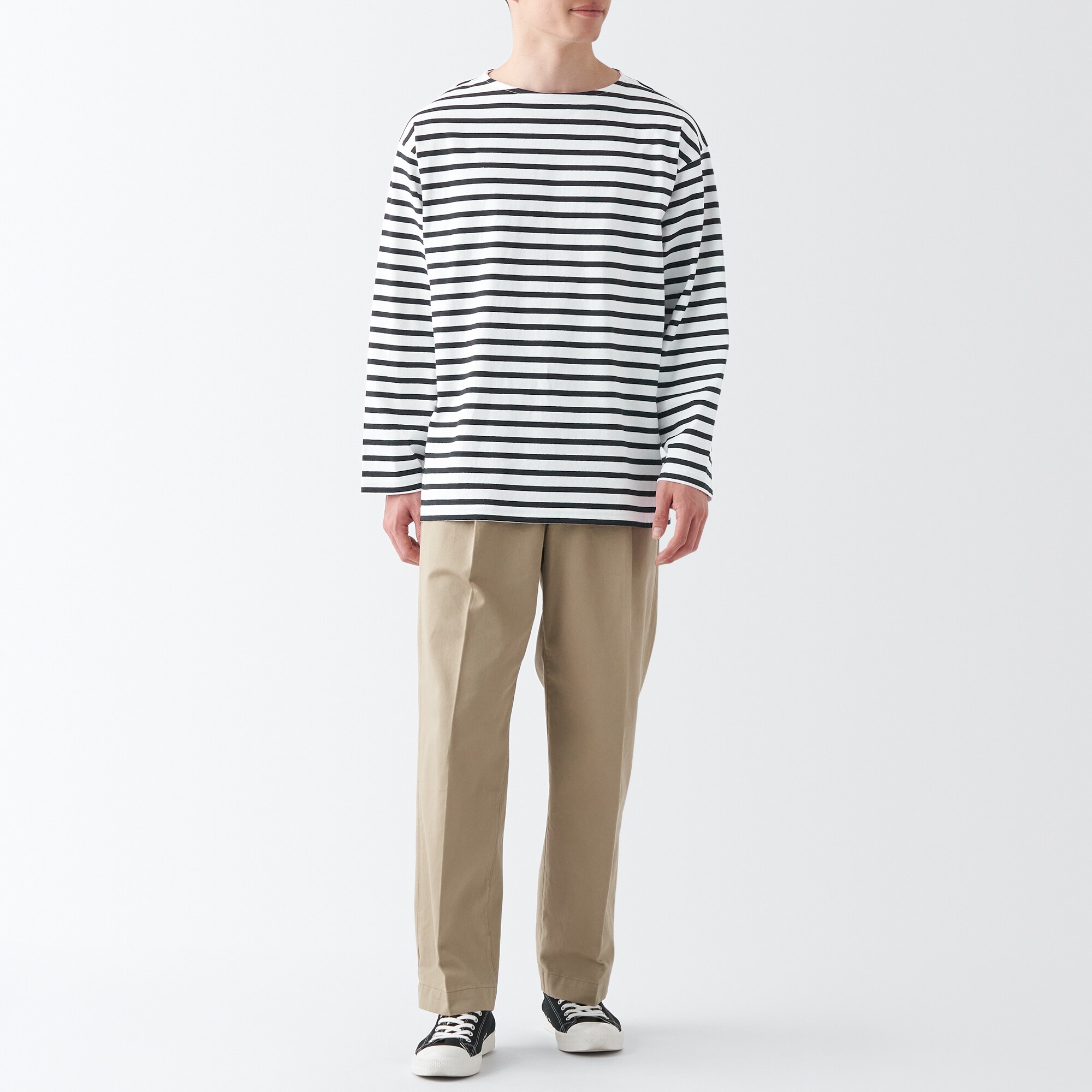 洗いざらし太番手ボートネック九分袖Ｔシャツ